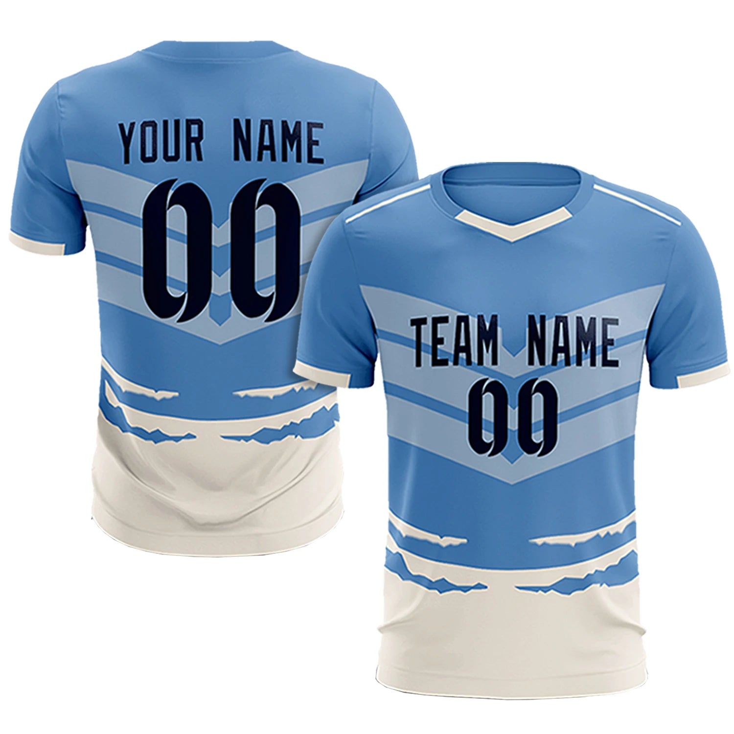 Custom Light Blue Cream Men Uniform Soccer Sets Jersey