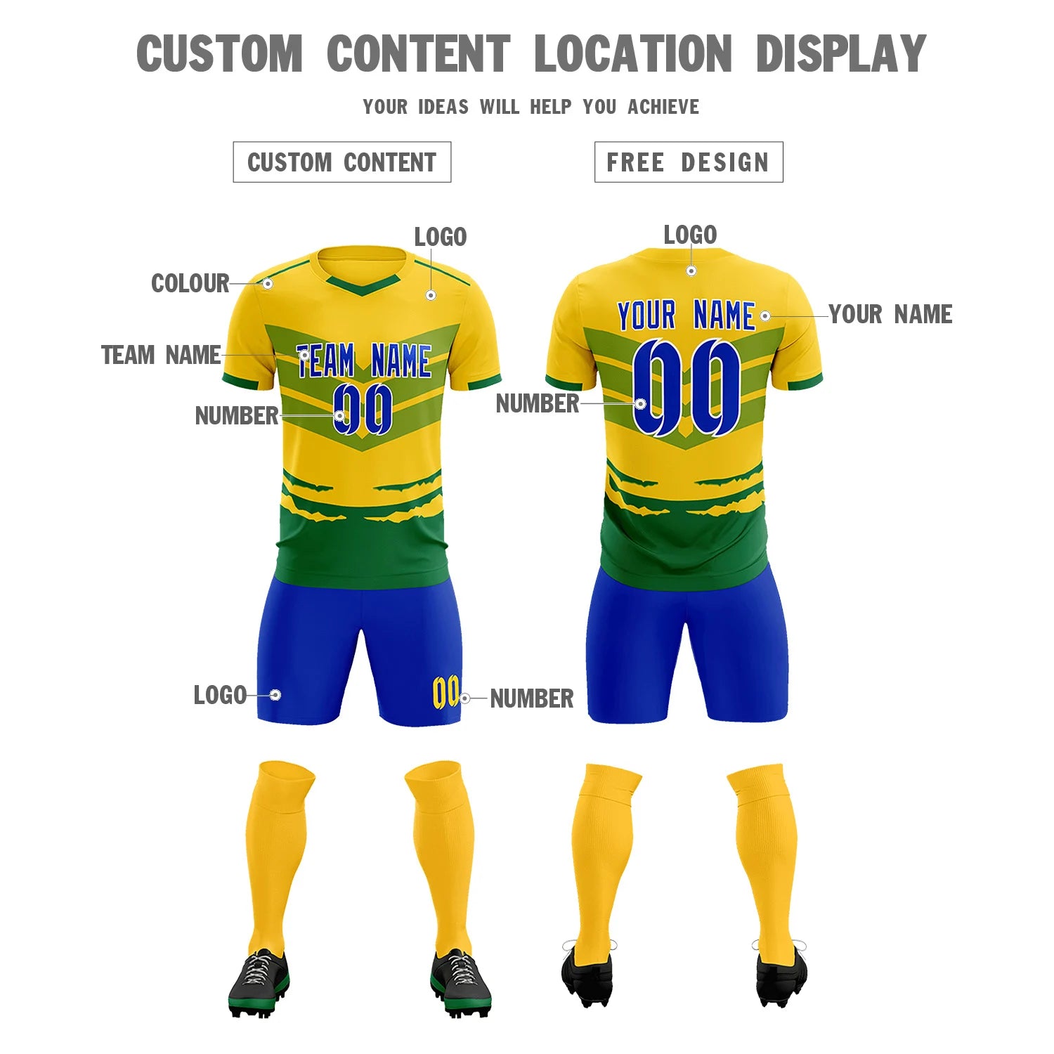 Custom Gold01 Kelly Green Men Uniform Soccer Sets Jersey