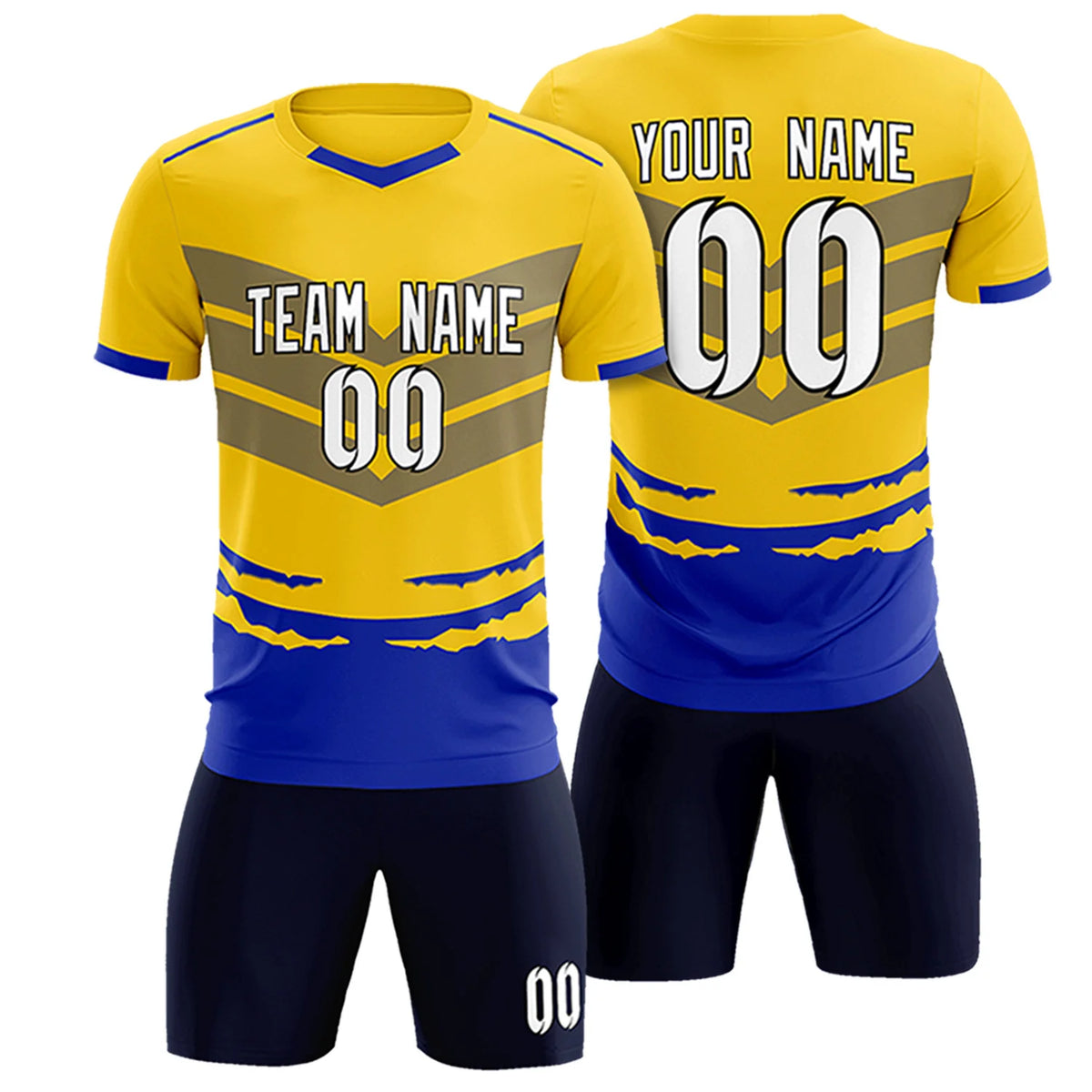 Custom Gold01 Royal Blue Men Uniform Soccer Sets Jersey