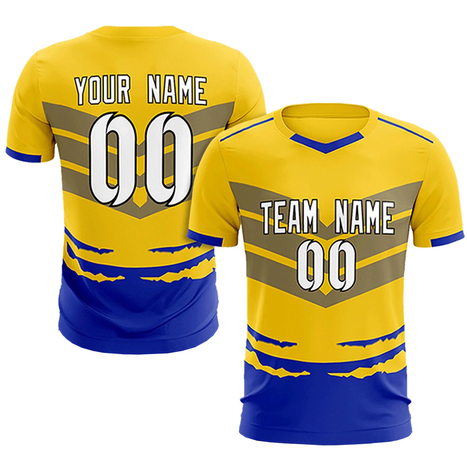 Custom Gold01 Royal Blue Men Uniform Soccer Sets Jersey