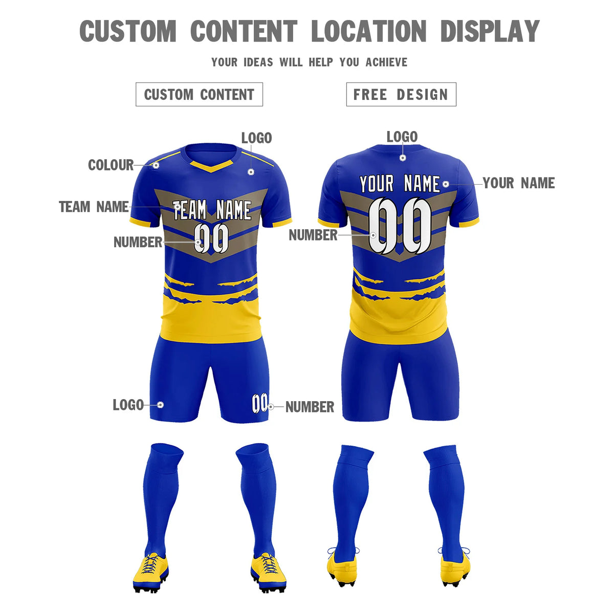 Custom Royal Blue Gold01 Men Uniform Soccer Sets Jersey