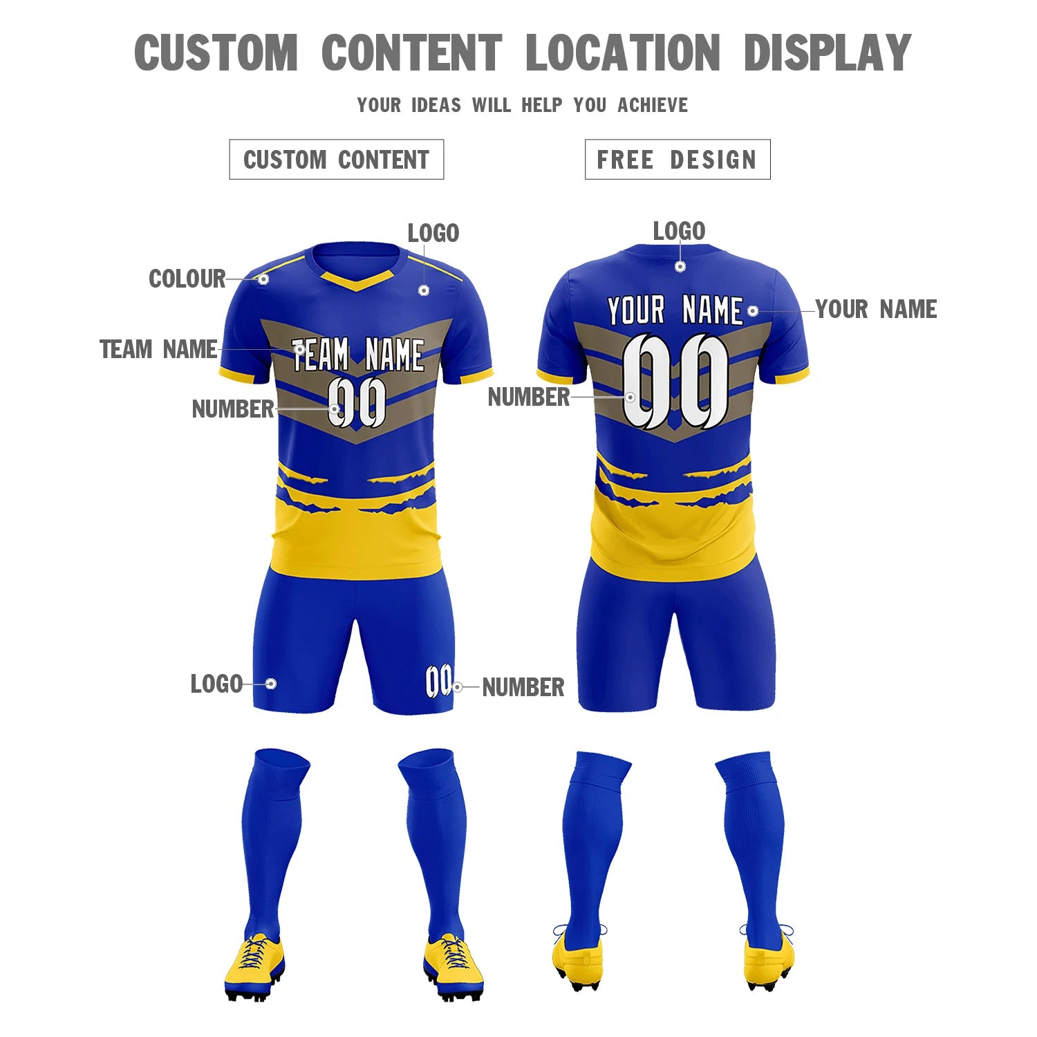 Custom Royal Blue Gold01 Men Uniform Soccer Sets Jersey