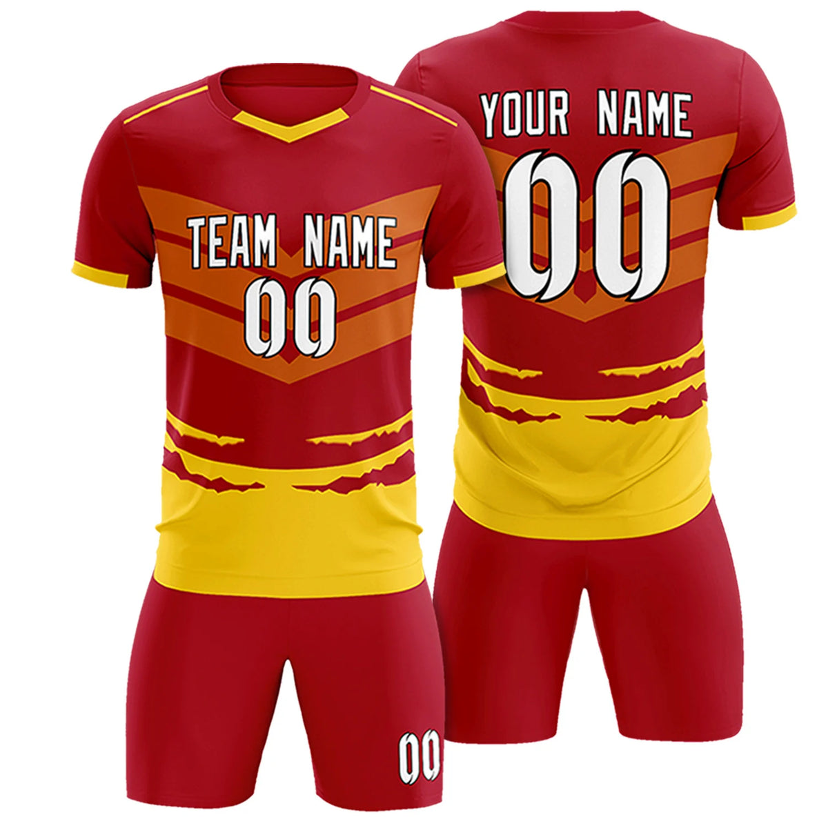 Custom Red Gold01 Men Uniform Soccer Sets Jersey