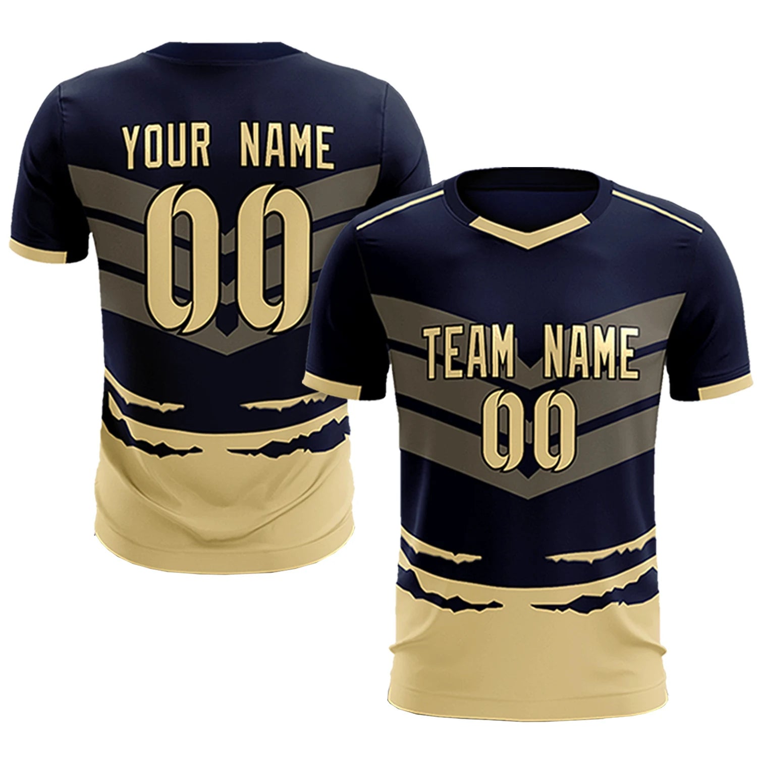 Custom Navy Khaki Men Uniform Soccer Sets Jersey