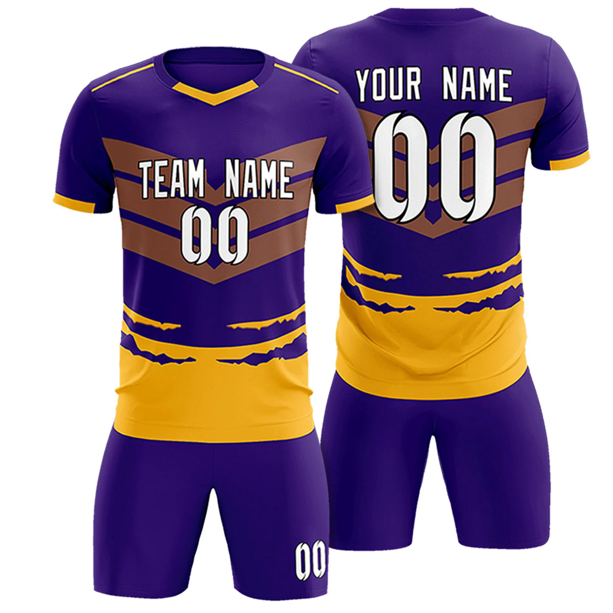 Custom Purple Yellow Men Uniform Soccer Sets Jersey