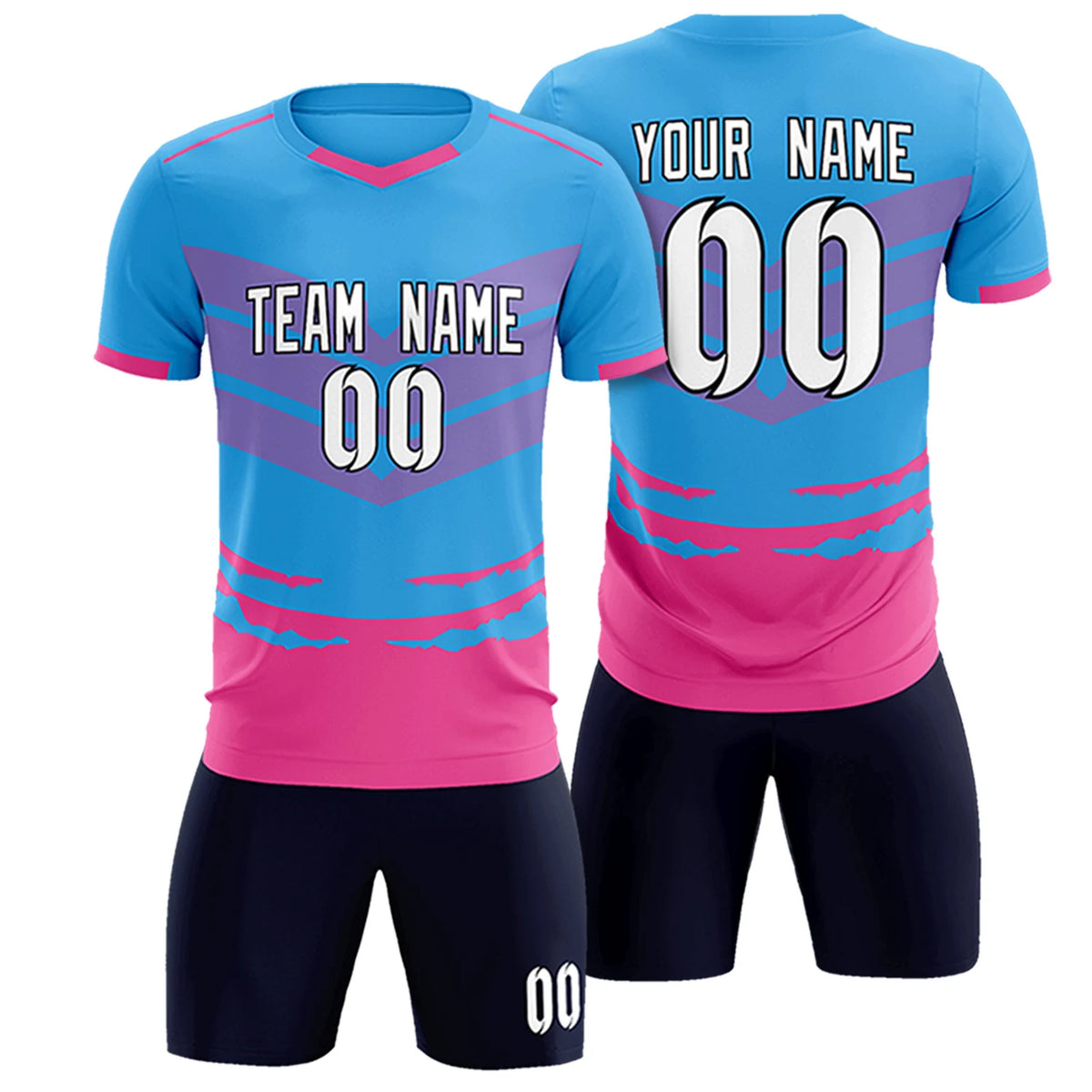 Custom Powder Blue Pink Men Uniform Soccer Sets Jersey