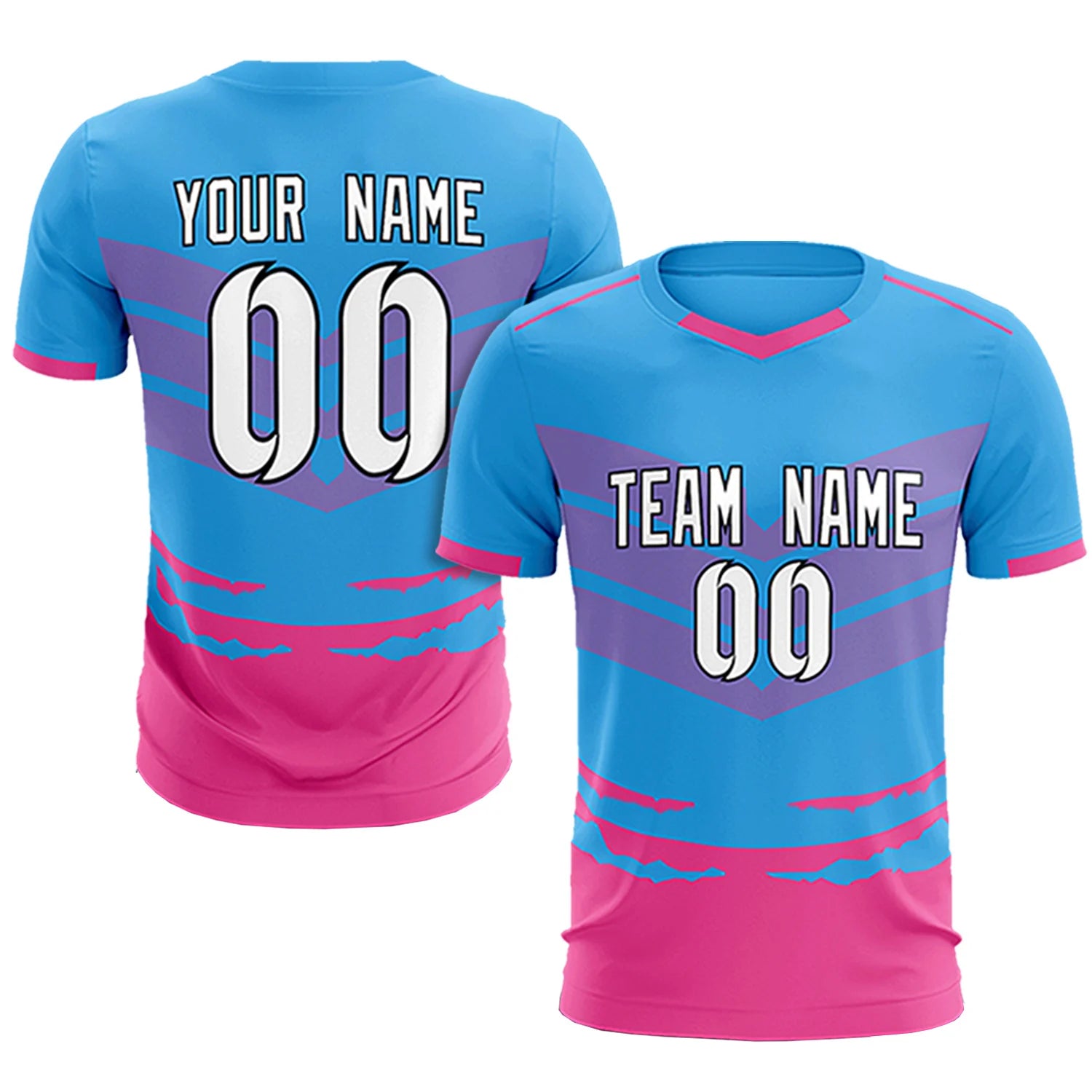 Custom Powder Blue Pink Men Uniform Soccer Sets Jersey