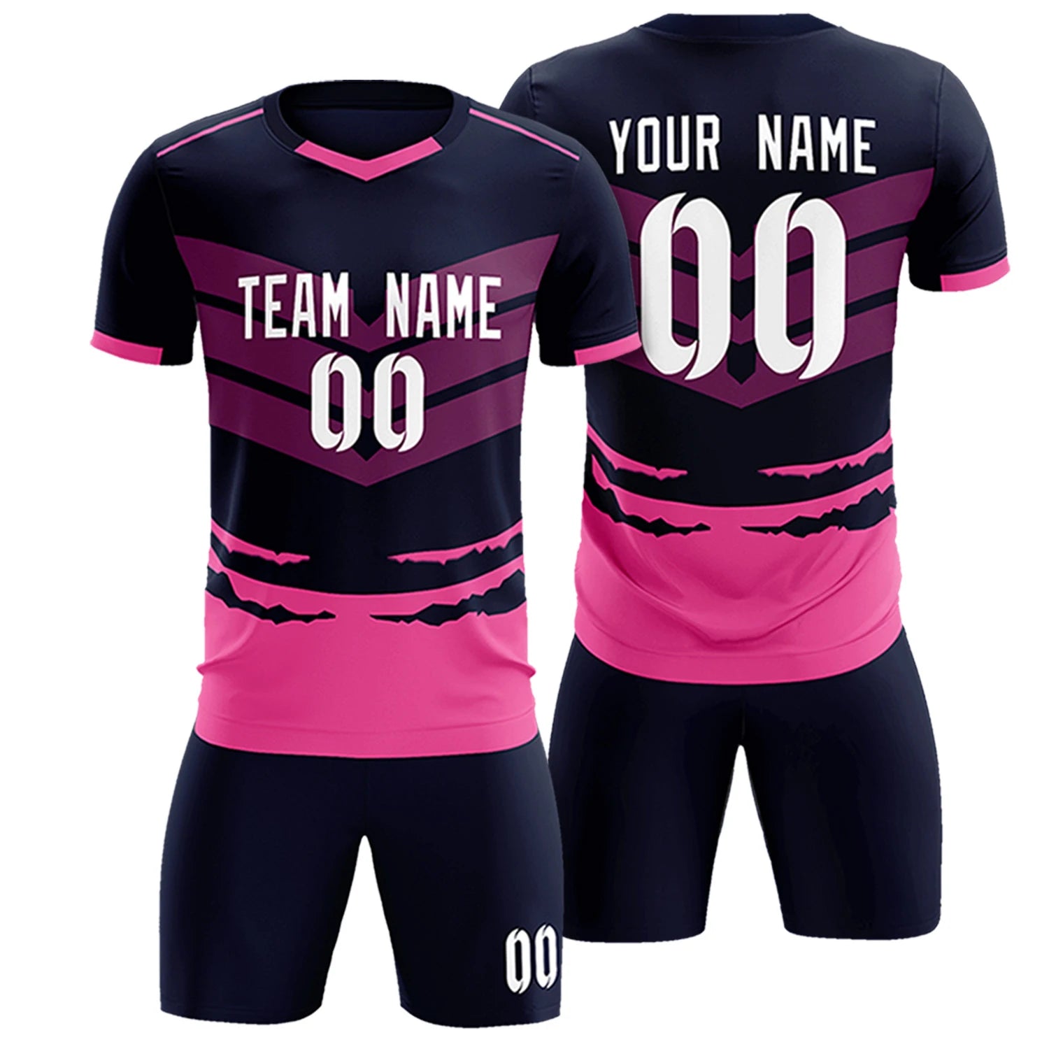 Custom Navy Pink Men Uniform Soccer Sets Jersey