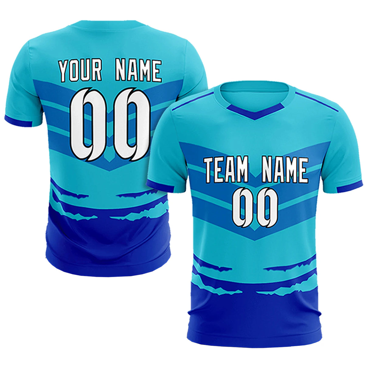 Custom Sky Blue Royal Blue Men Uniform Soccer Sets Jersey