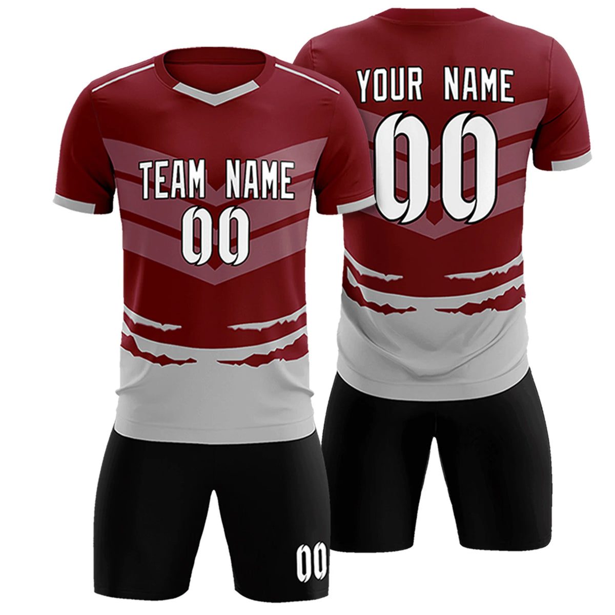 Custom Crimson Gray Men Uniform Soccer Sets Jersey