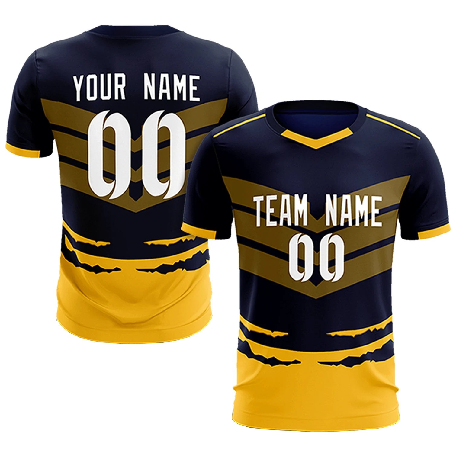 Custom Navy Gold01 Men Uniform Soccer Sets Jersey