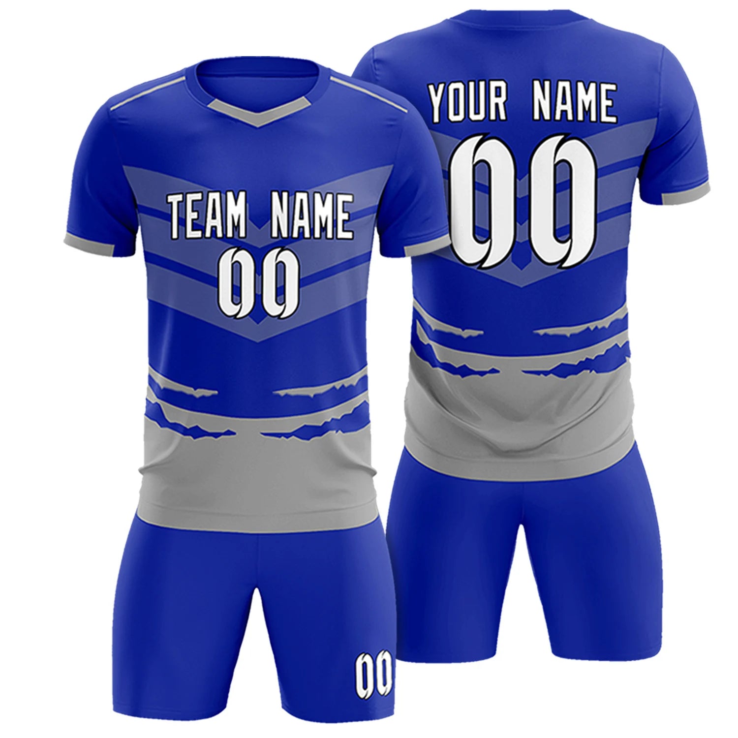 Custom Royal Blue Gray Men Uniform Soccer Sets Jersey