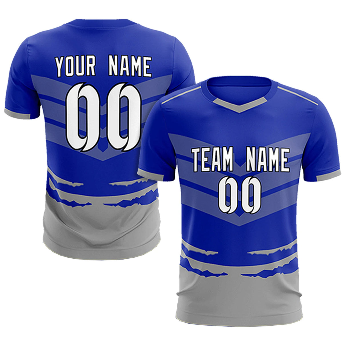 Custom Royal Blue Gray Men Uniform Soccer Sets Jersey