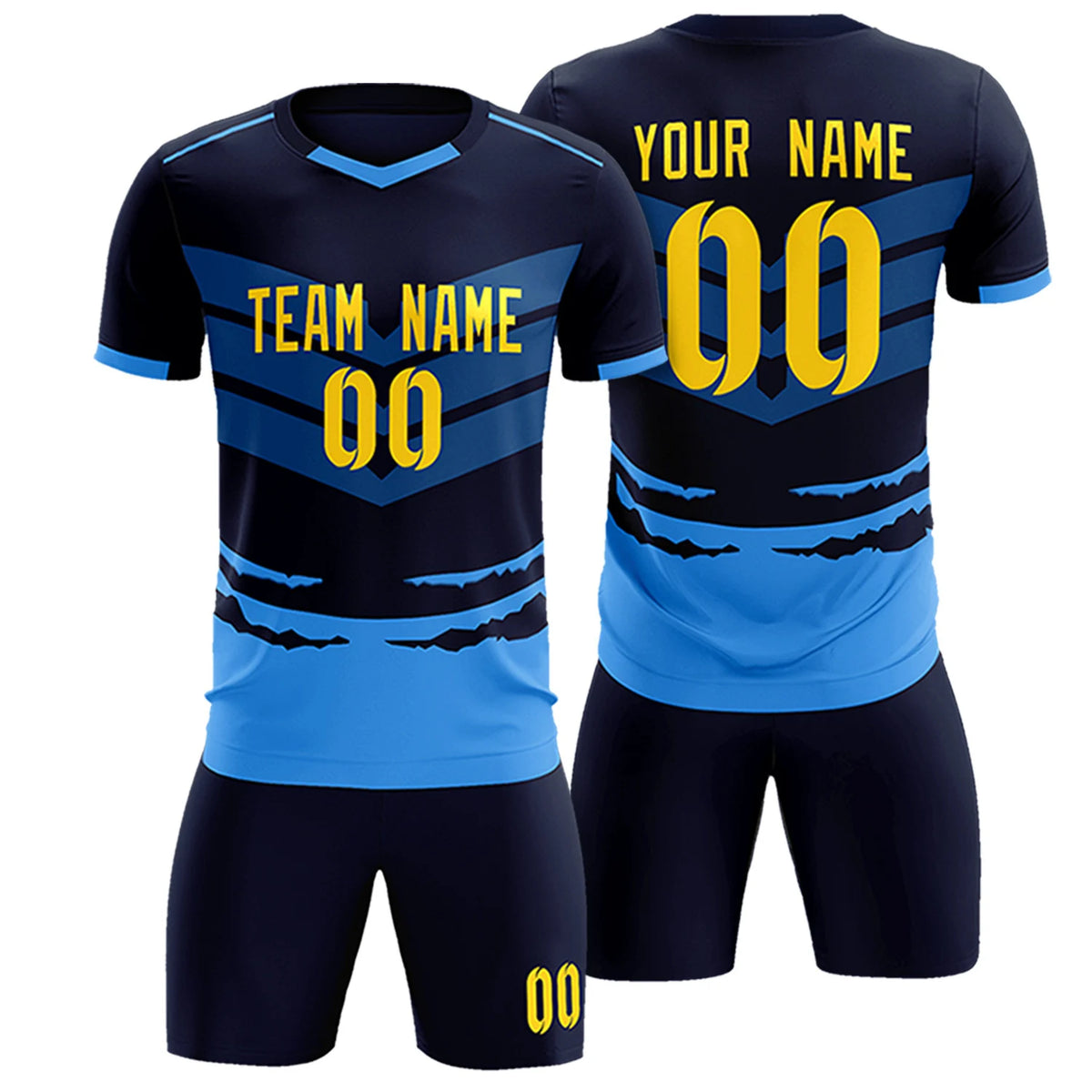 Custom Navy Powder Blue Men Uniform Soccer Sets Jersey
