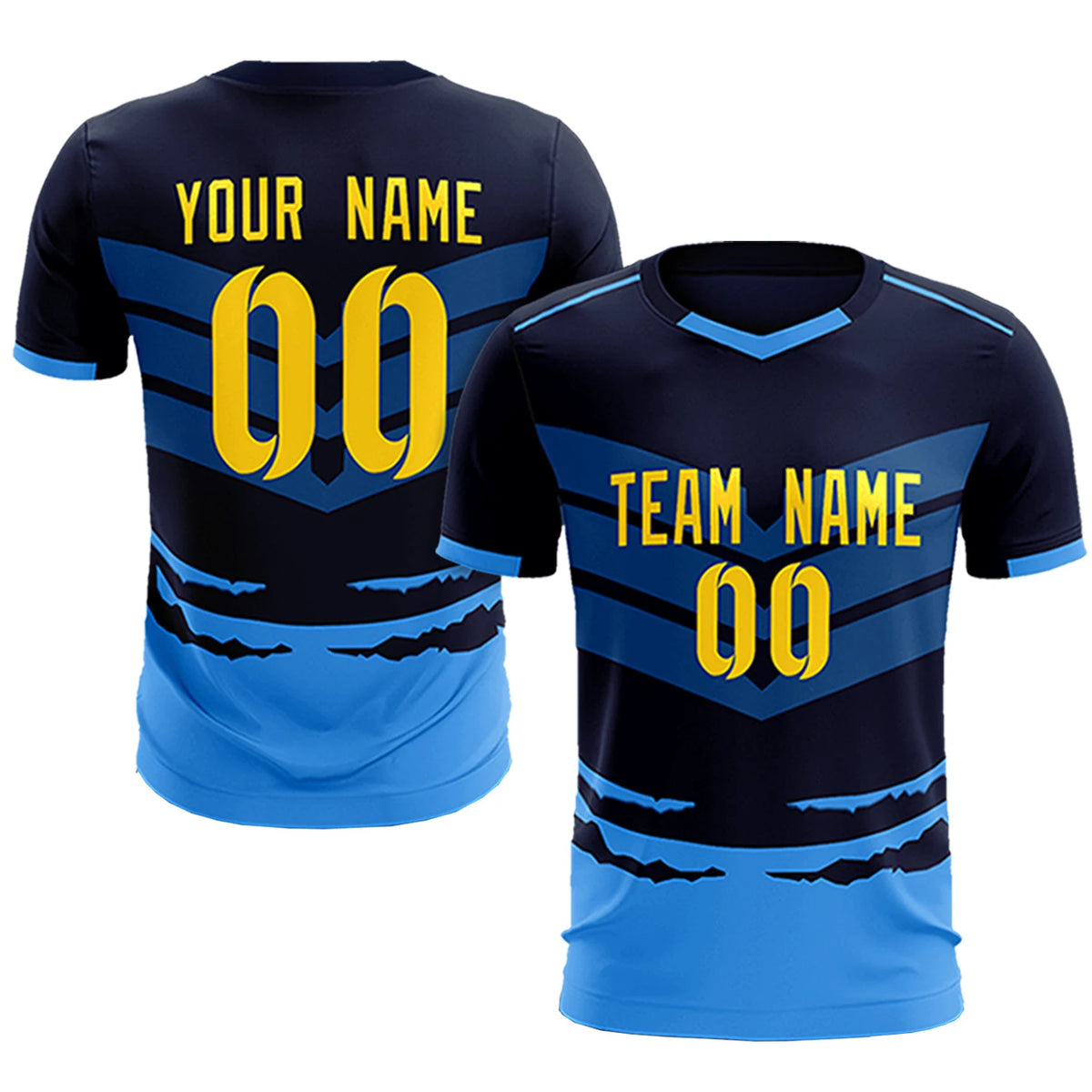 Custom Navy Powder Blue Men Uniform Soccer Sets Jersey
