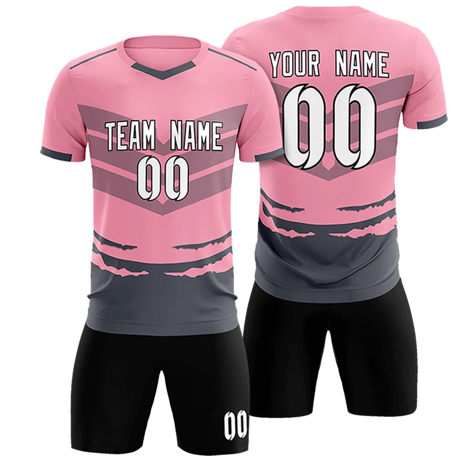 Custom Light Pink Gray Men Uniform Soccer Sets Jersey