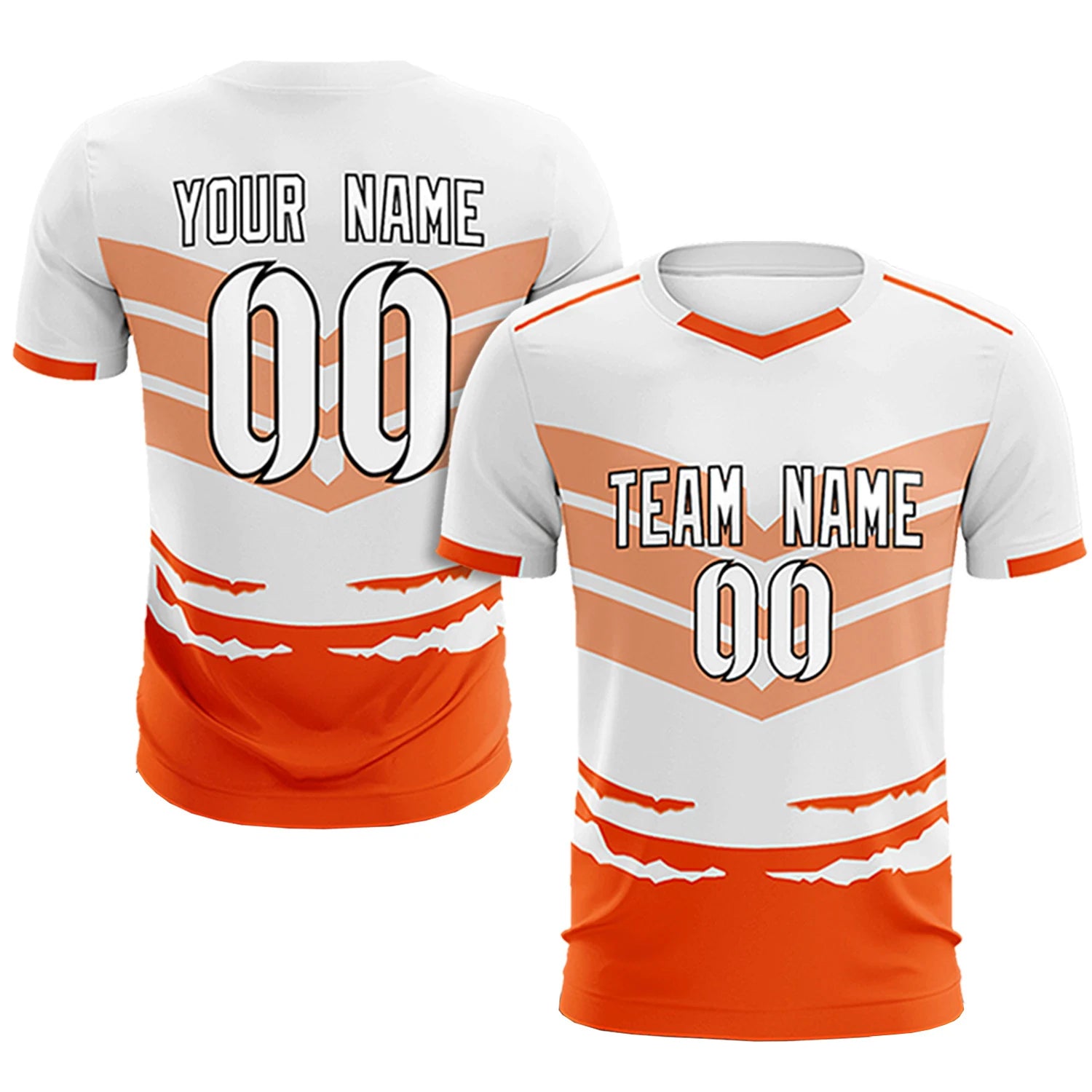 Custom White Orange Men Uniform Soccer Sets Jersey
