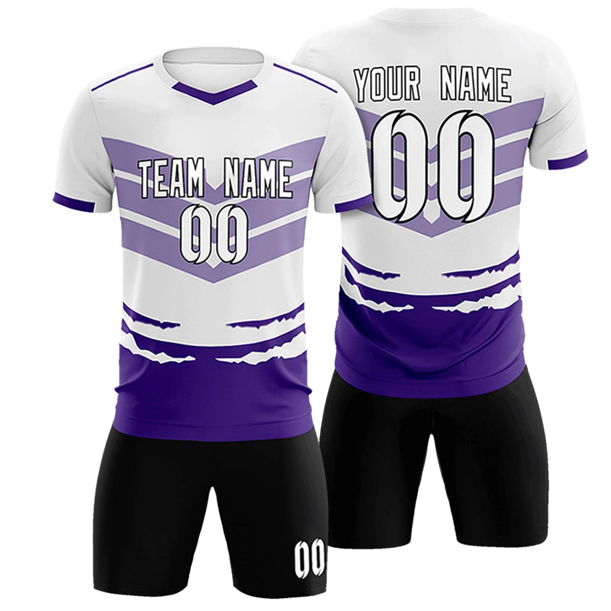 Custom White Purple Men Uniform Soccer Sets Jersey