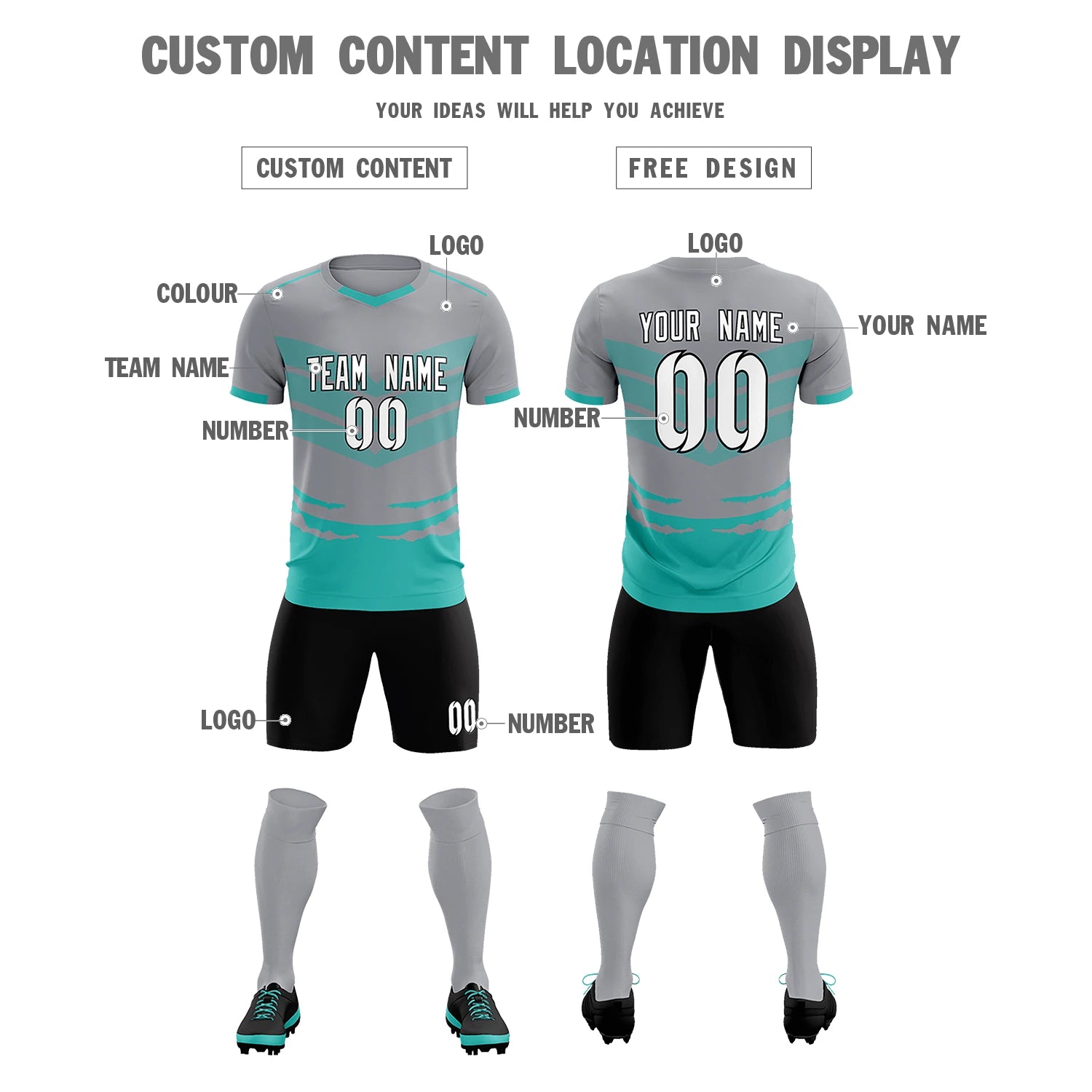 Custom Gray Bright Green Men Uniform Soccer Sets Jersey