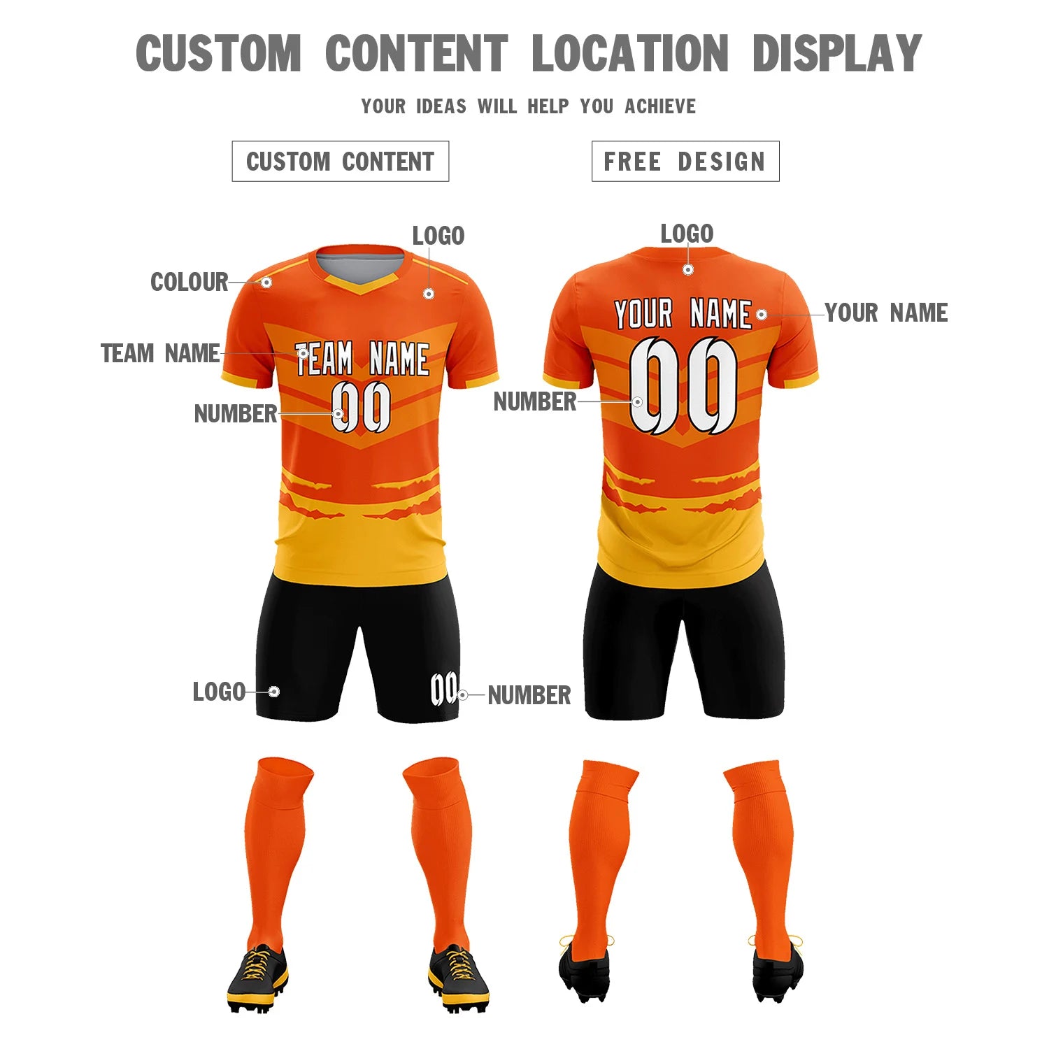 Custom Orange Yellow Men Uniform Soccer Sets Jersey