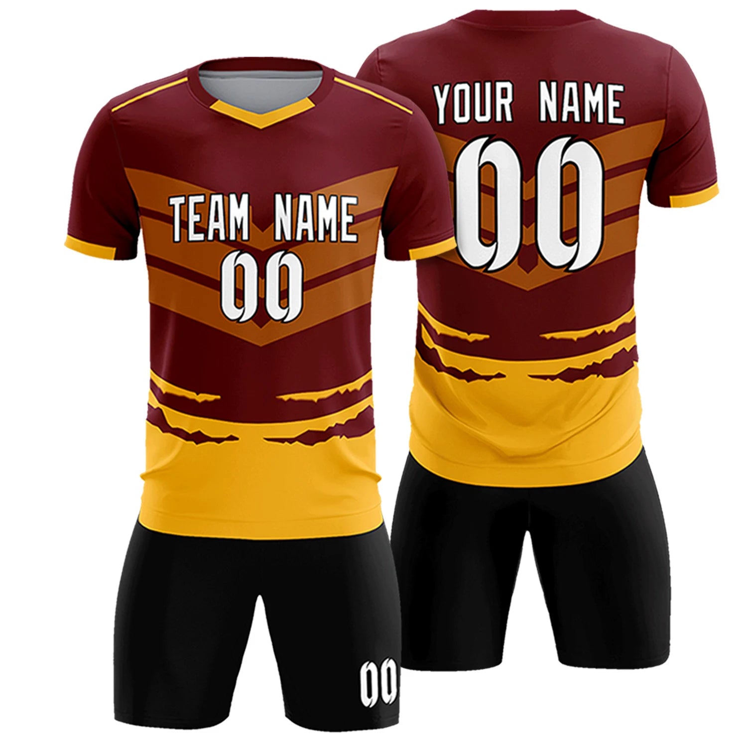 Custom Crimson Yellow Men Uniform Soccer Sets Jersey