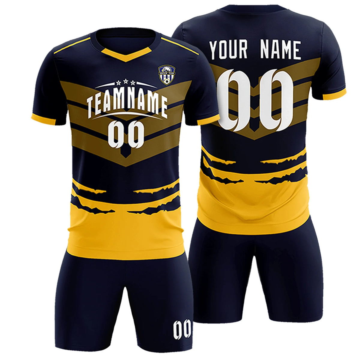 Custom Navy Yellow Men Uniform Soccer Sets Jersey