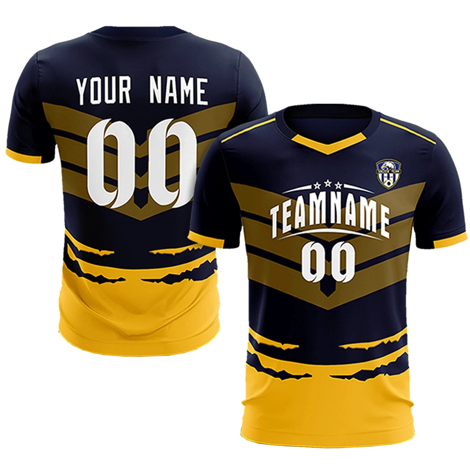 Custom Navy Yellow Men Uniform Soccer Sets Jersey