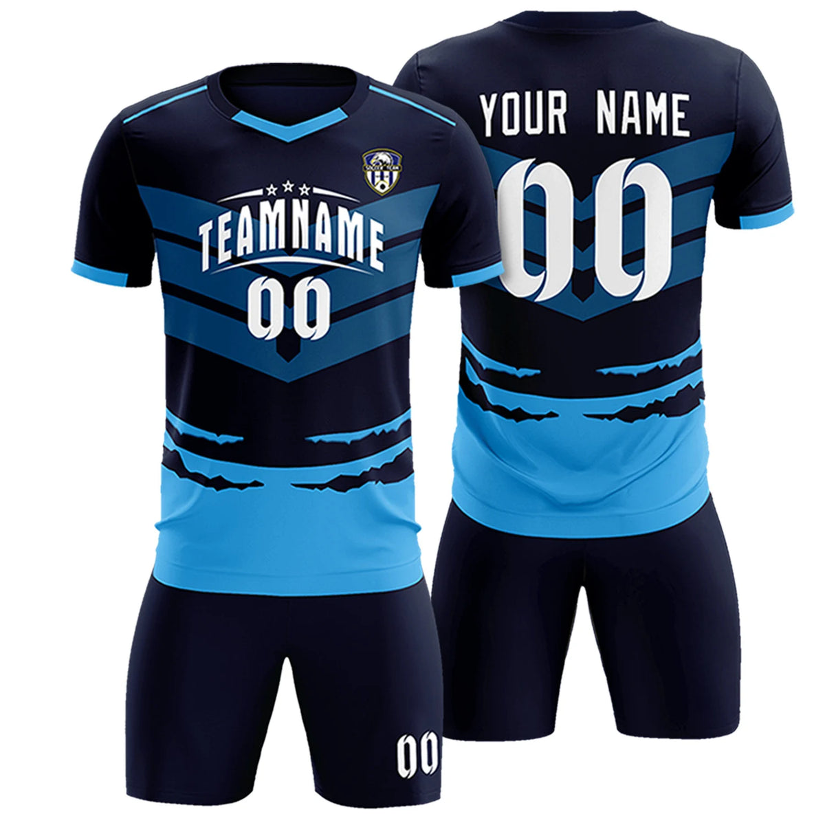 Custom Navy Powder Blue Men Uniform Soccer Sets Jersey