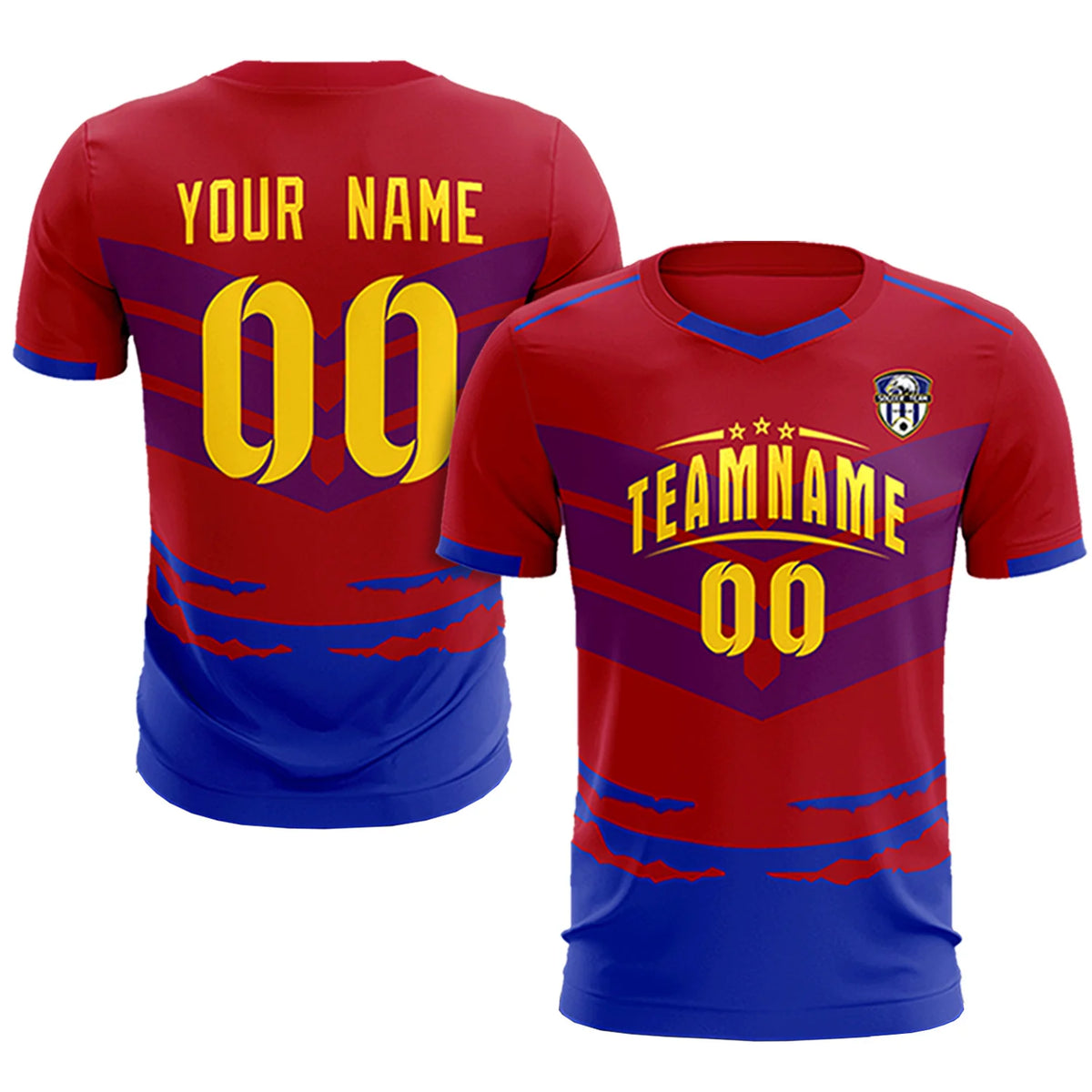 Custom Red Royal Blue Men Uniform Soccer Sets Jersey