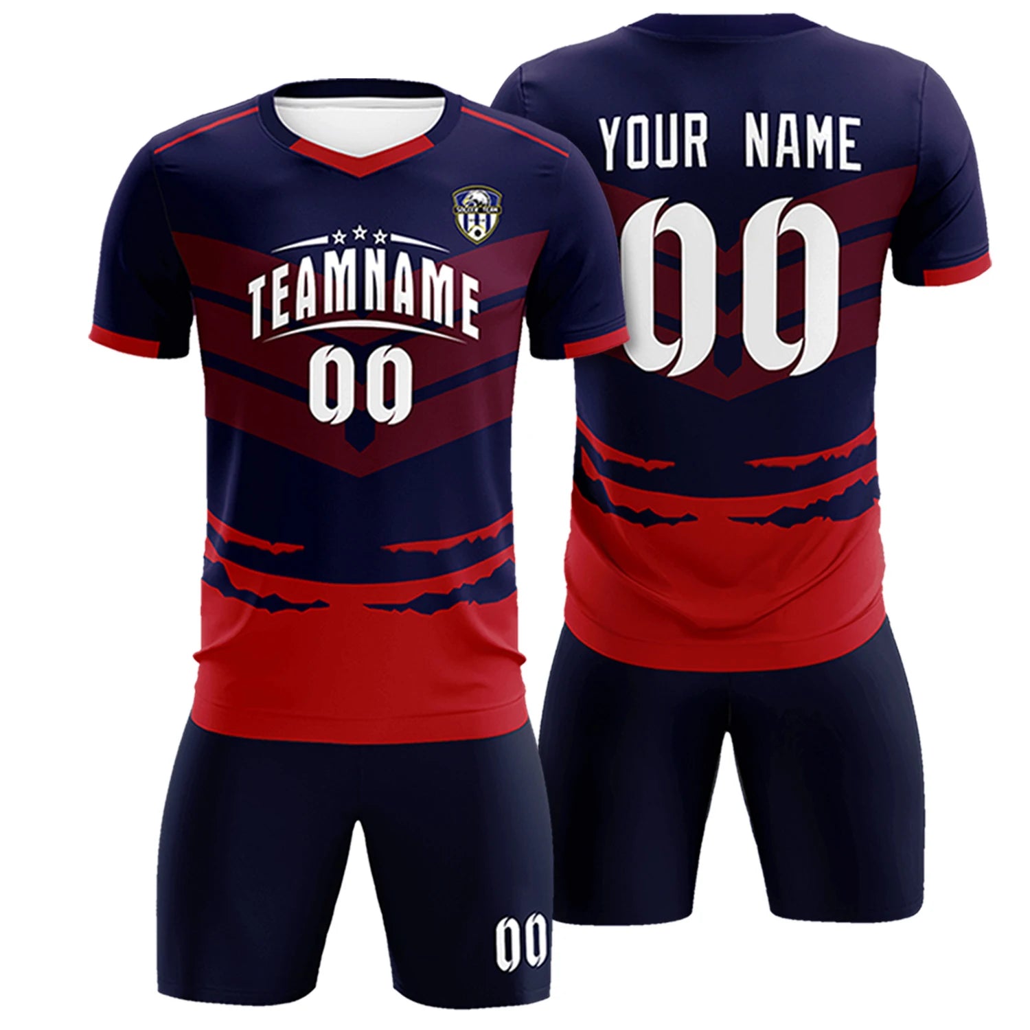 Custom Navy Red Men Uniform Soccer Sets Jersey