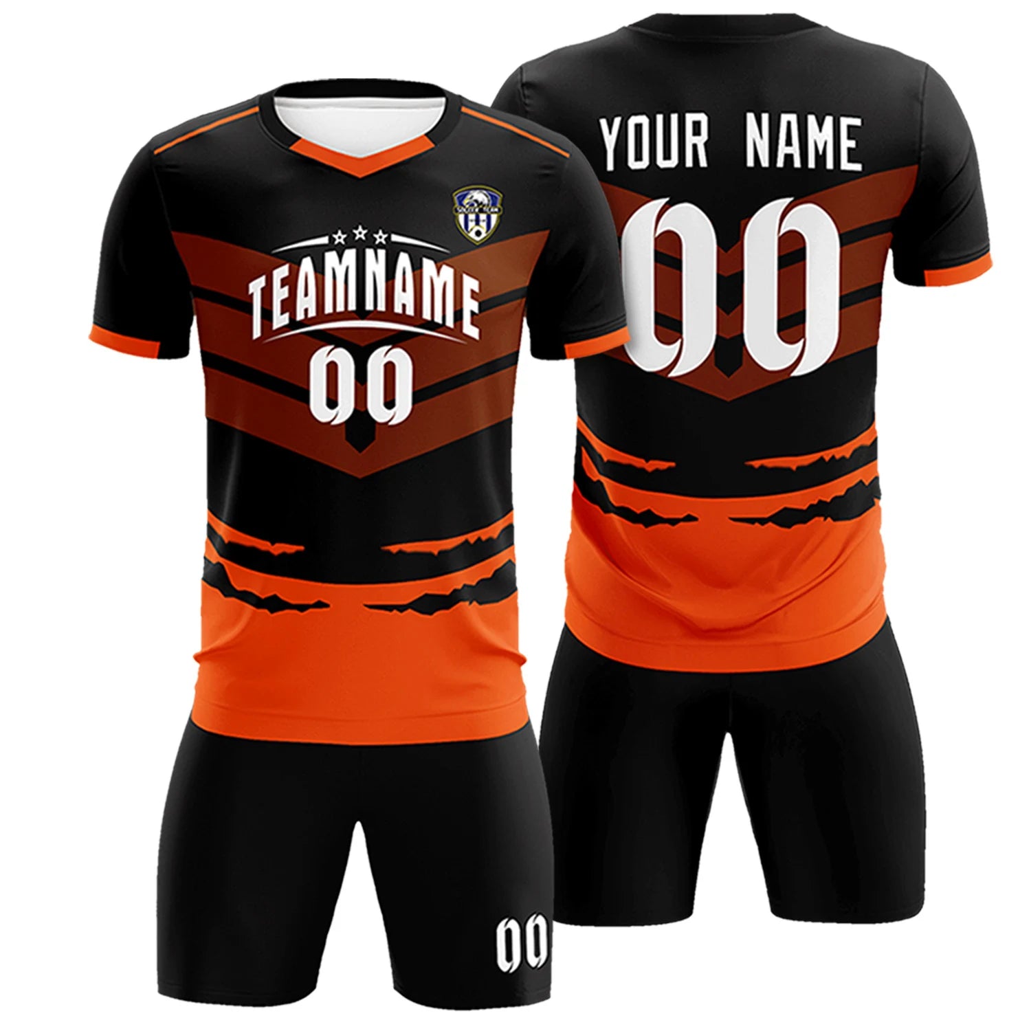 Custom Black Orange Men Uniform Soccer Sets Jersey