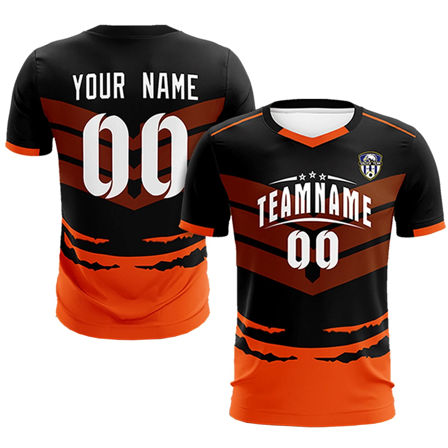 Custom Black Orange Men Uniform Soccer Sets Jersey