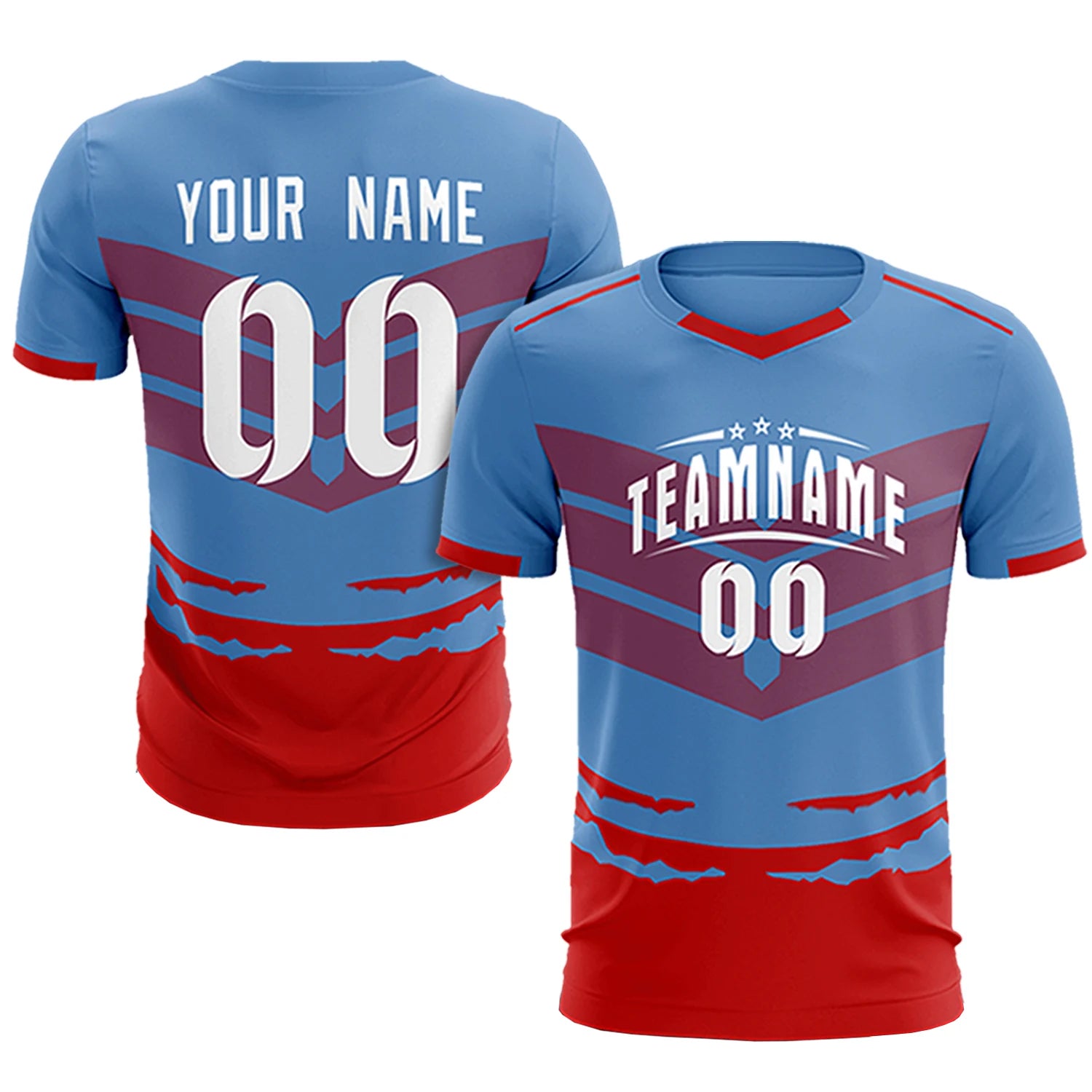 Custom Light Blue Red Men Uniform Soccer Sets Jersey