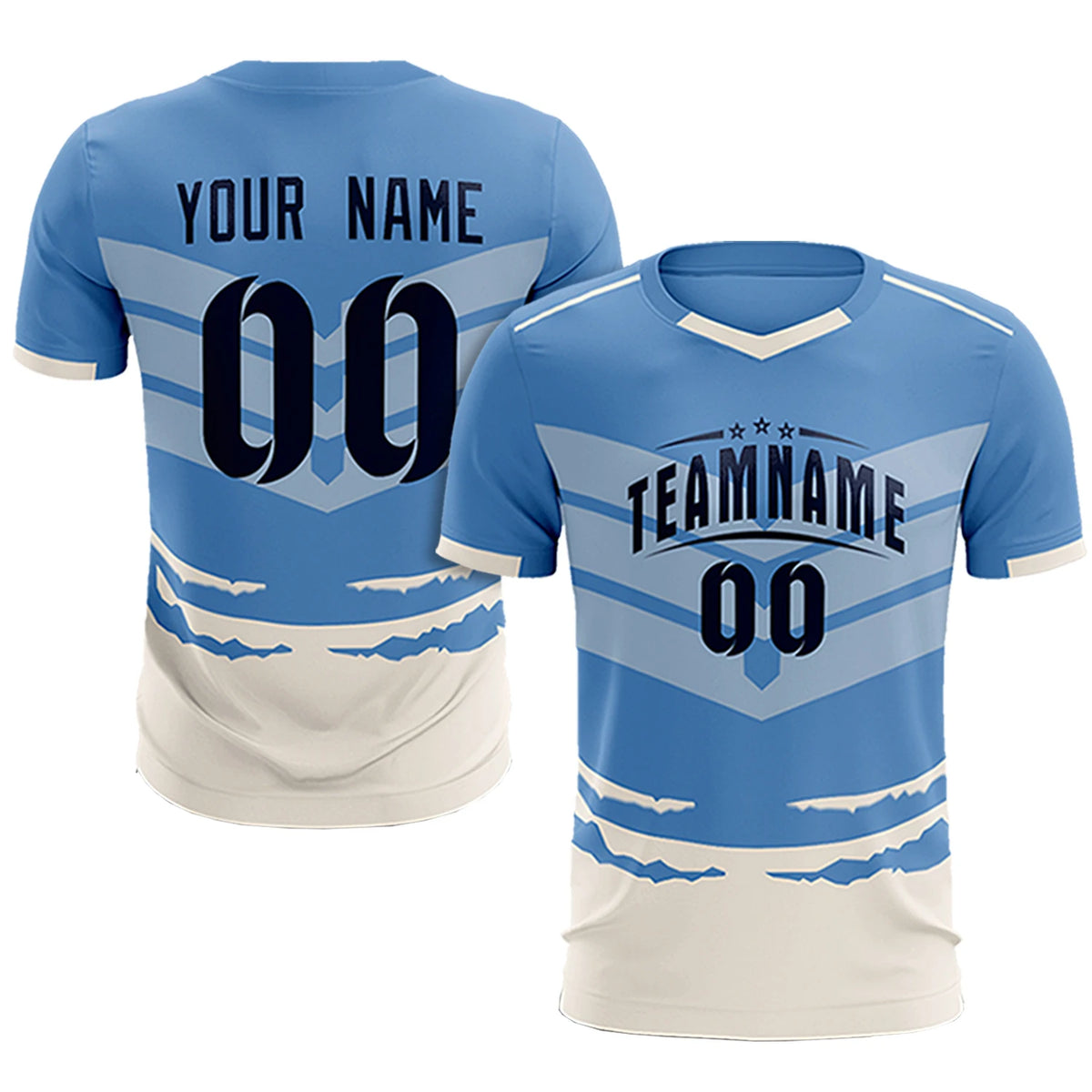 Custom Light Blue Cream Men Uniform Soccer Sets Jersey