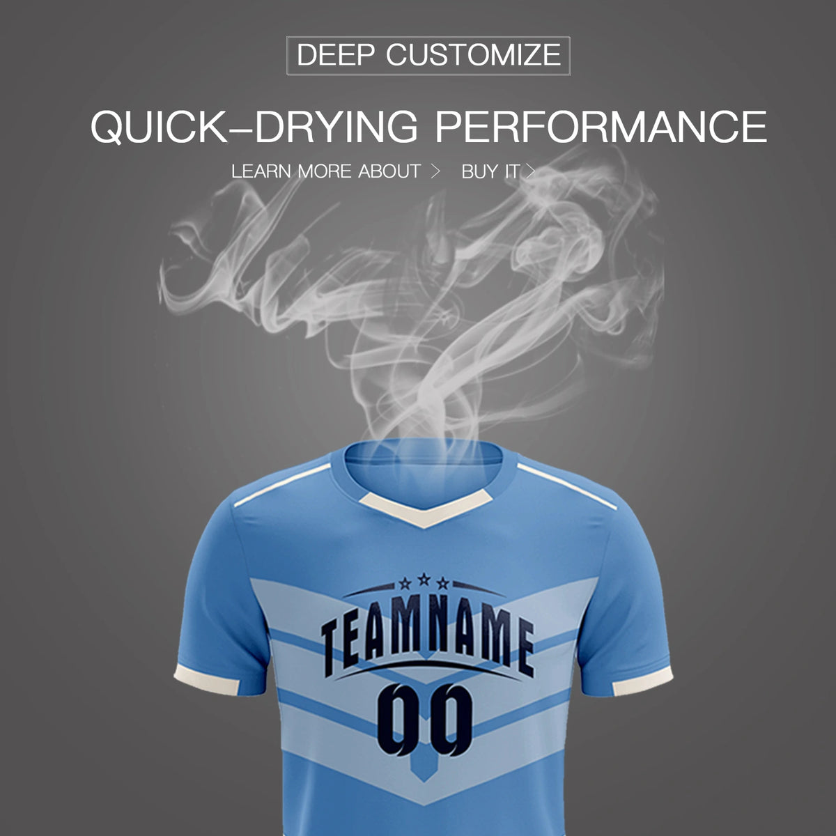 Custom Light Blue Cream Men Uniform Soccer Sets Jersey