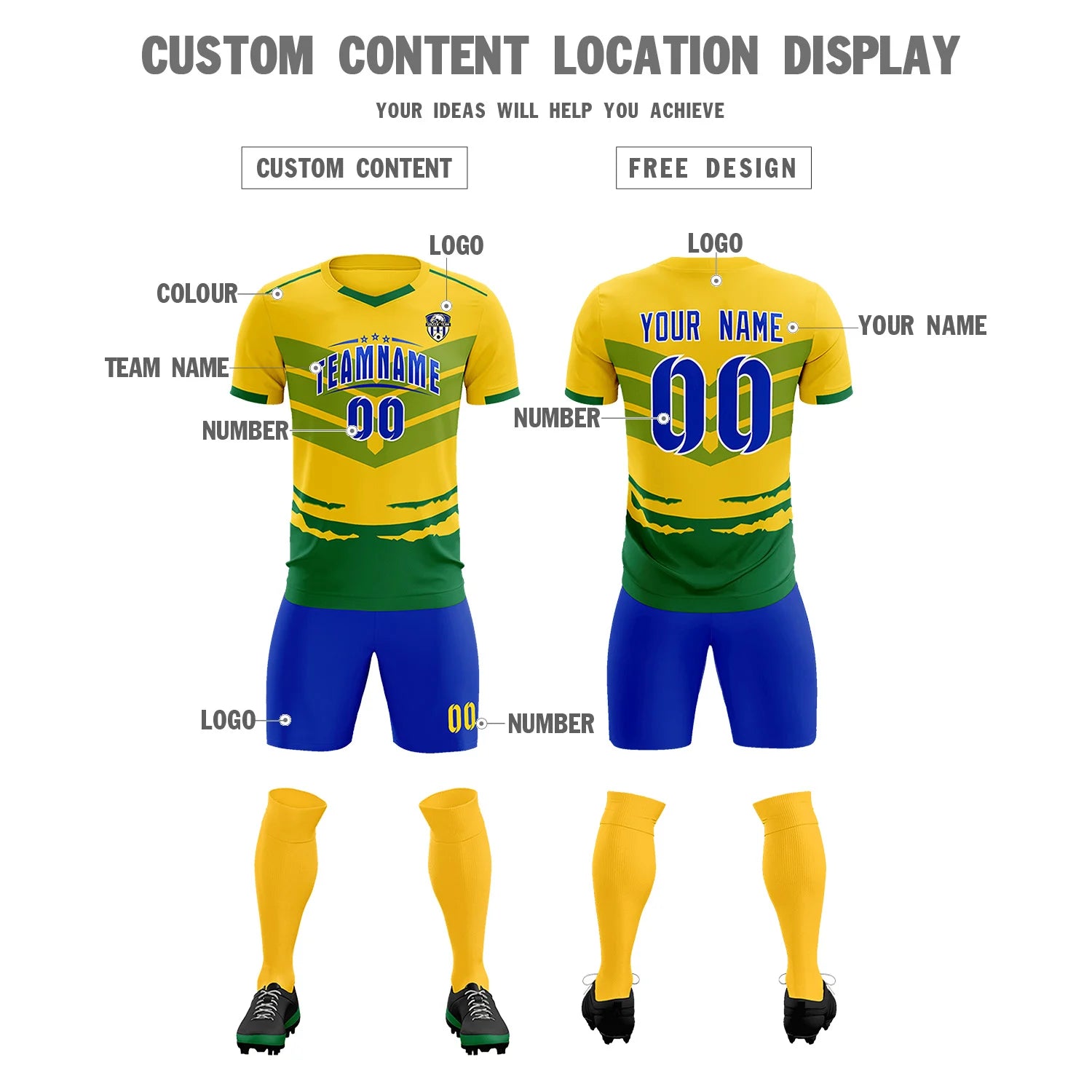 Custom Gold01 Kelly Green Men Uniform Soccer Sets Jersey