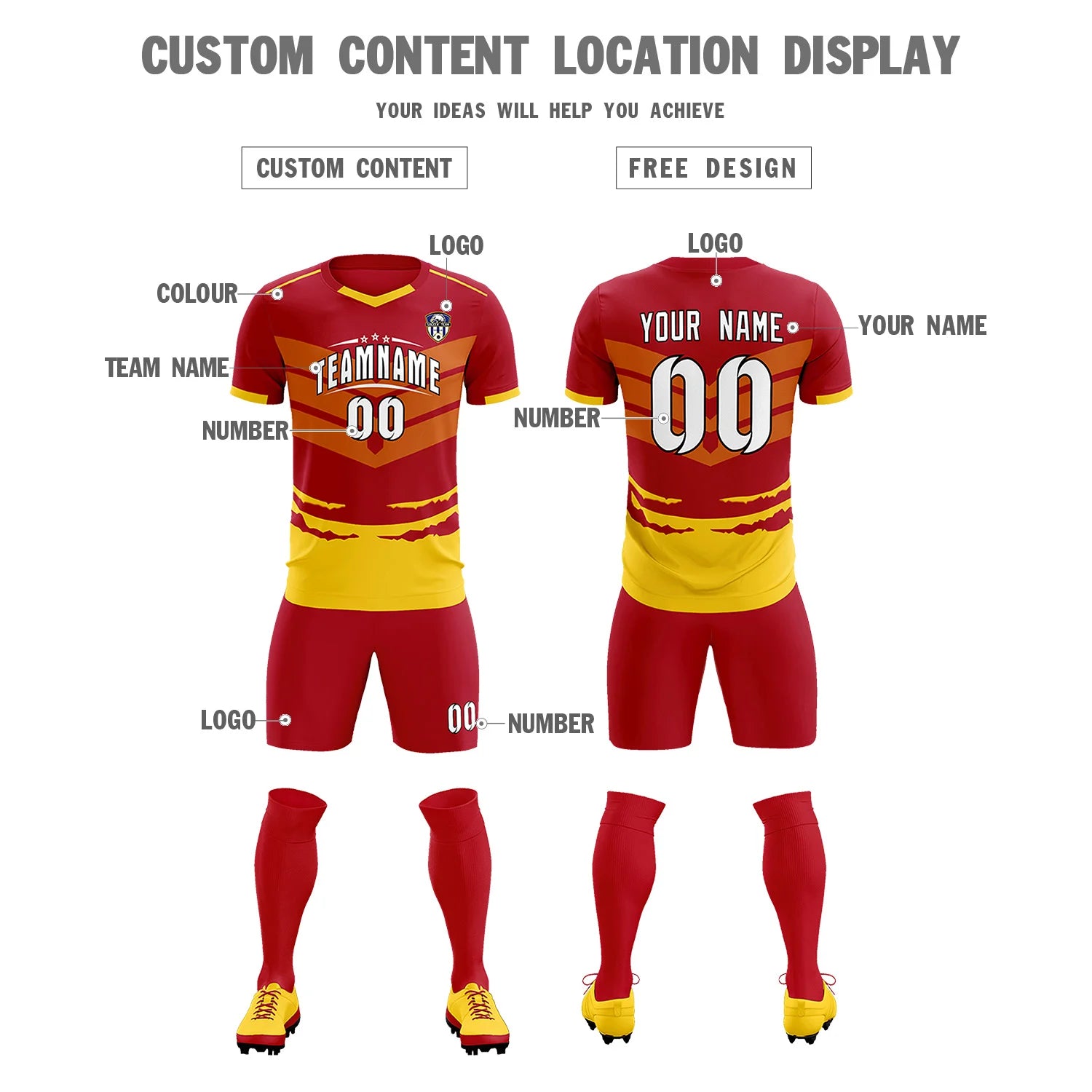 Custom Red Gold01 Men Uniform Soccer Sets Jersey