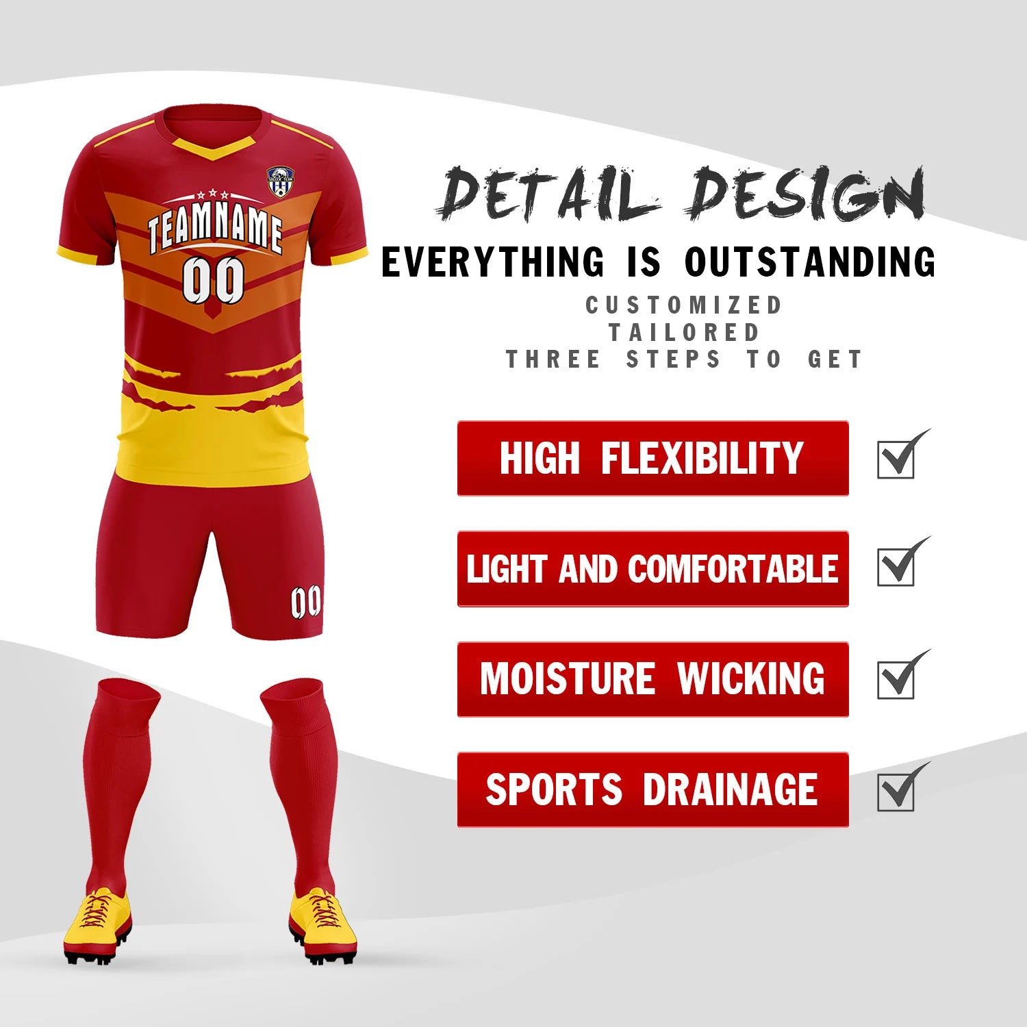 Custom Red Gold01 Men Uniform Soccer Sets Jersey