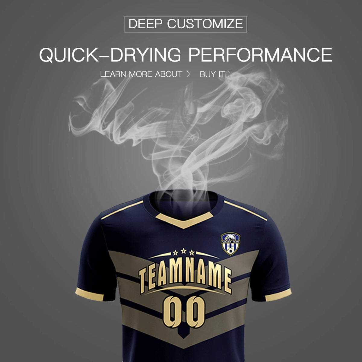 Custom Navy Khaki Men Uniform Soccer Sets Jersey