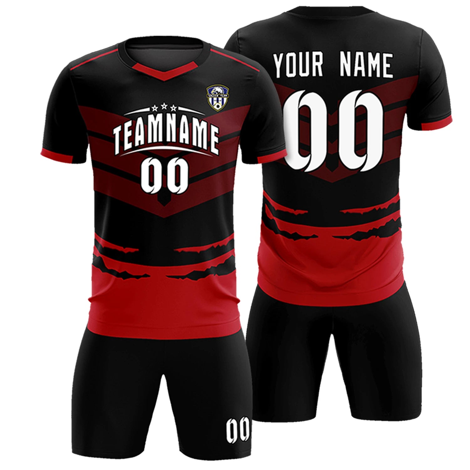 Custom Black Red Men Uniform Soccer Sets Jersey