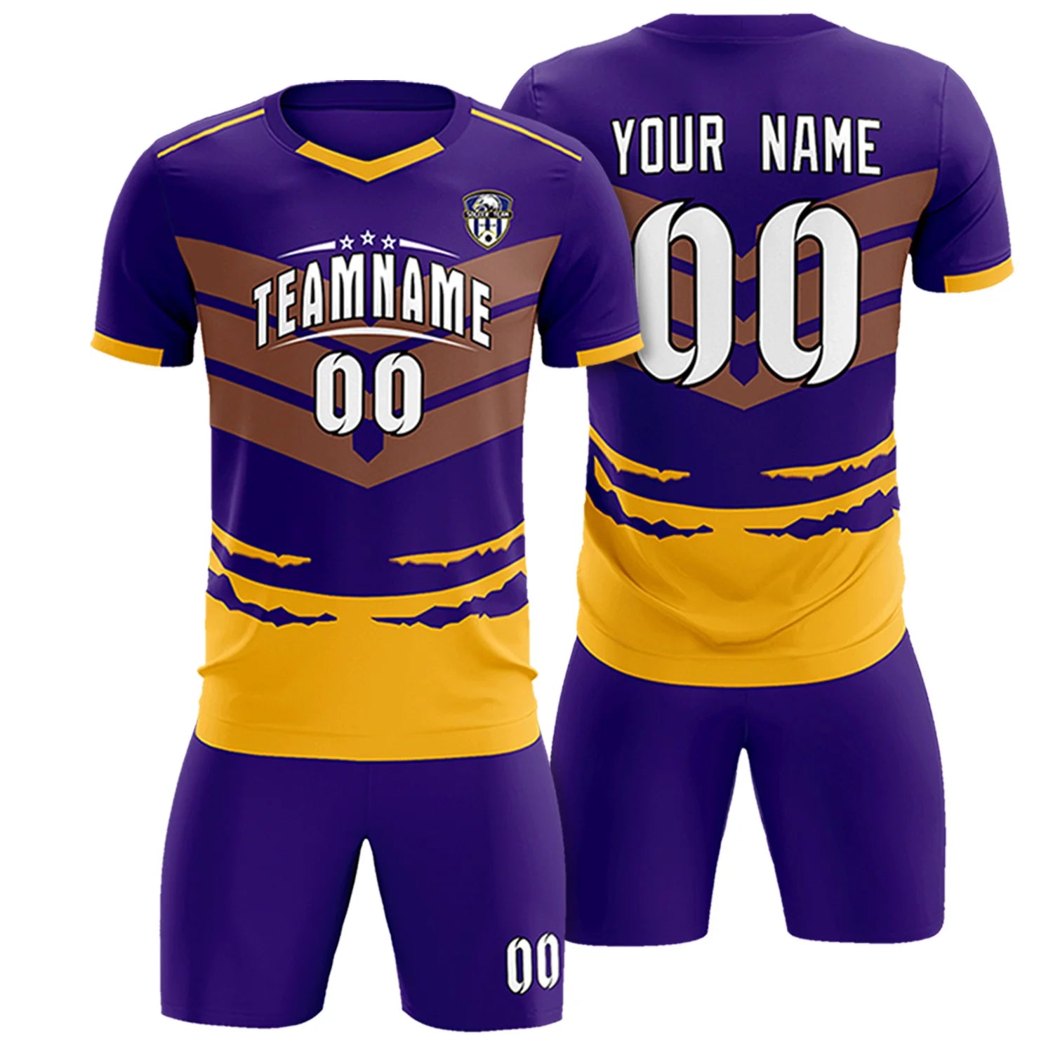 Custom Purple Yellow Men Uniform Soccer Sets Jersey