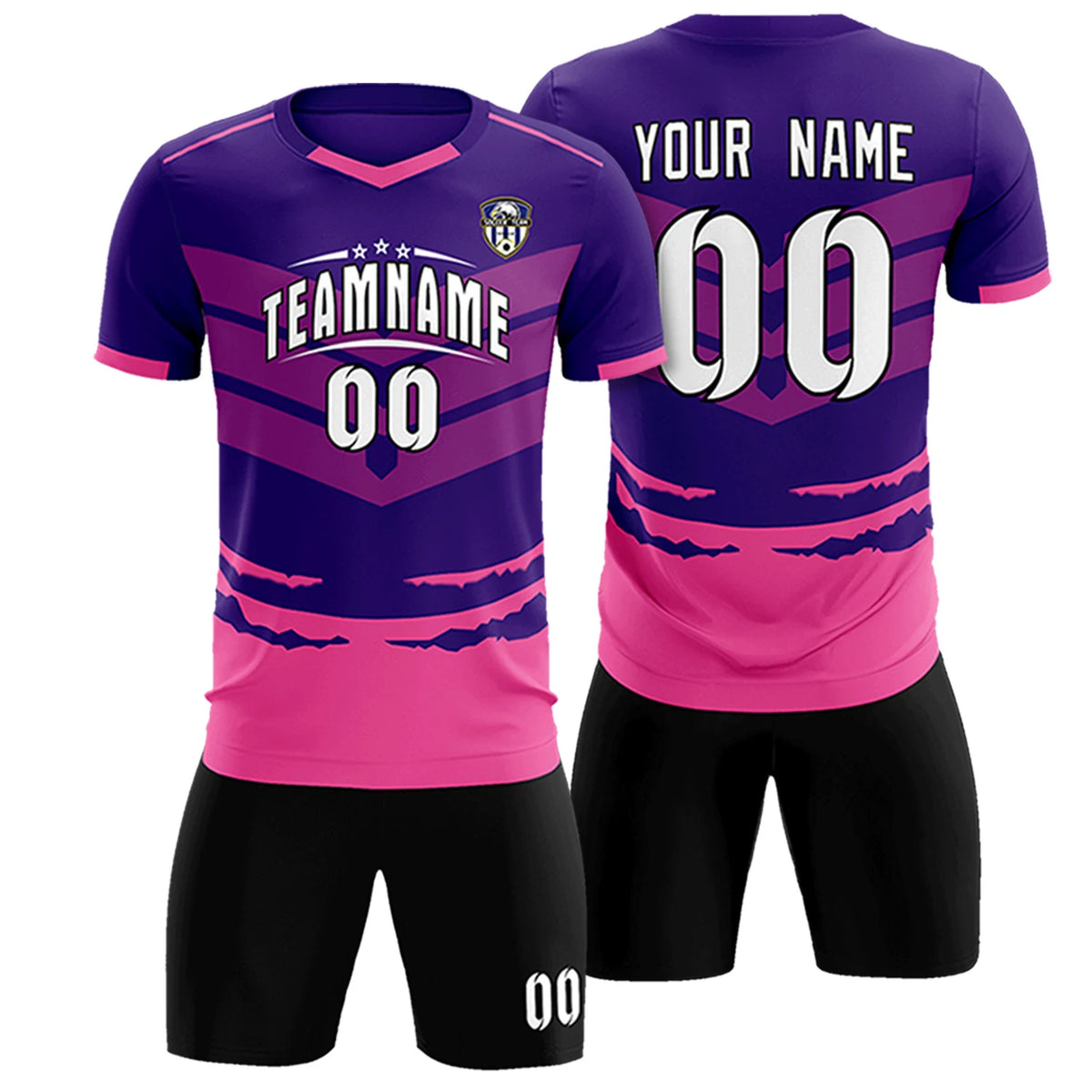 Custom Purple Pink Men Uniform Soccer Sets Jersey