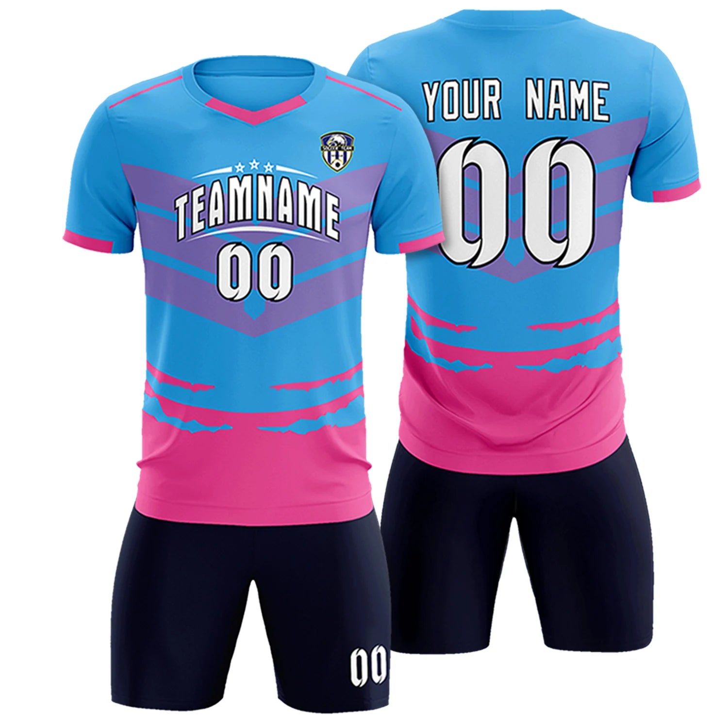 Custom Powder Blue Pink Men Uniform Soccer Sets Jersey