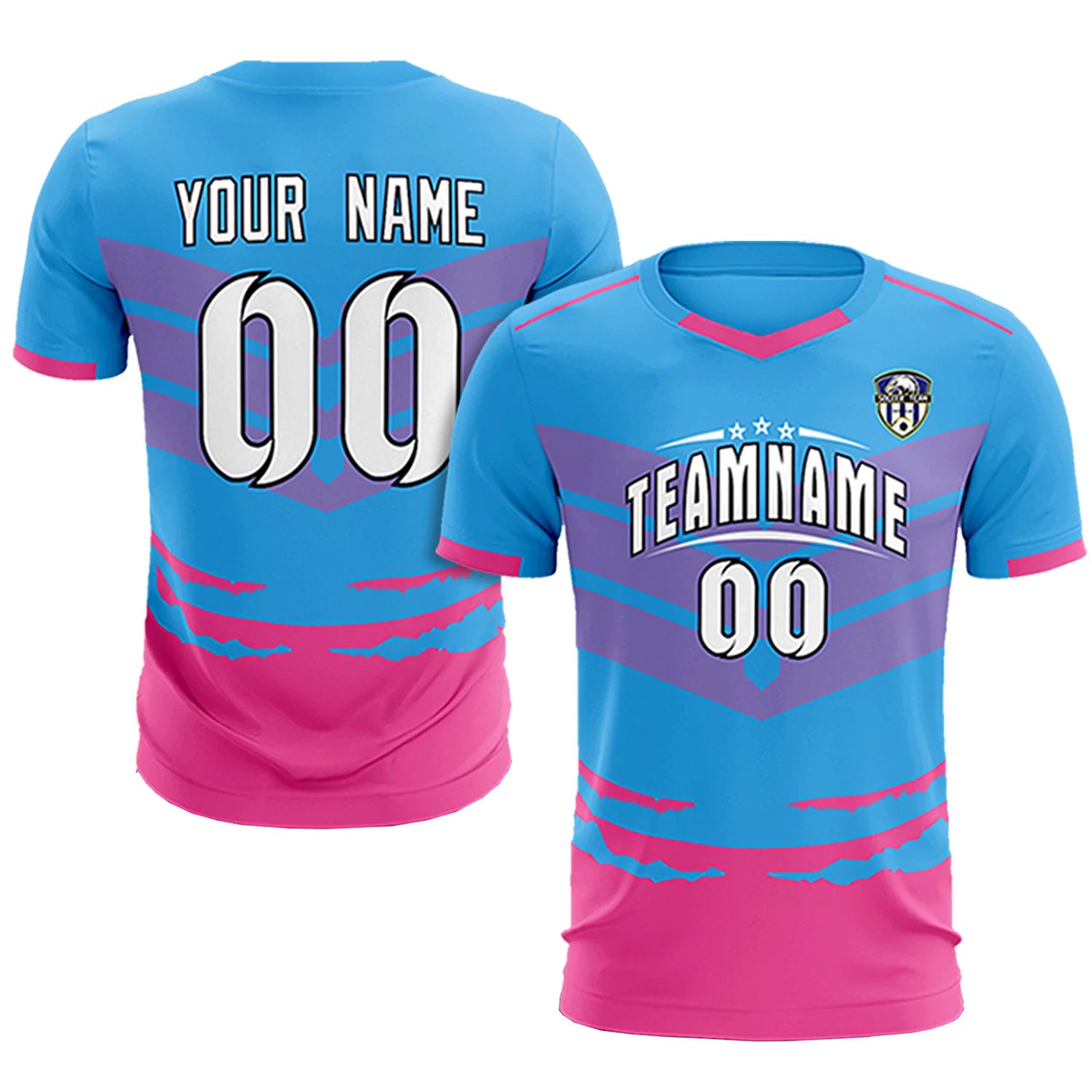 Custom Powder Blue Pink Men Uniform Soccer Sets Jersey