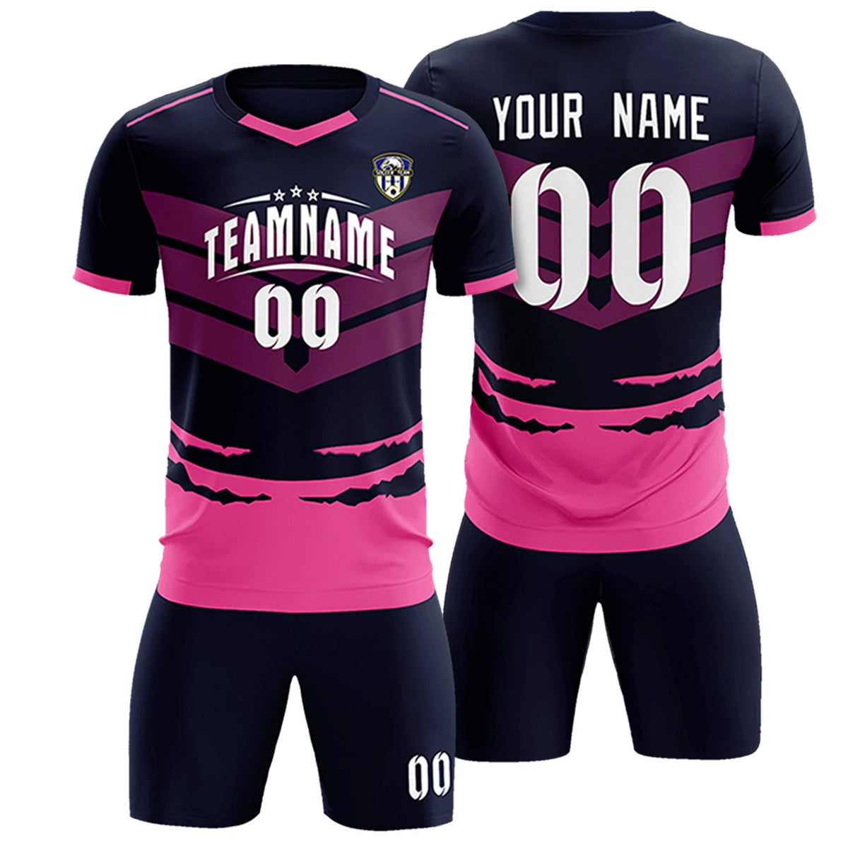 Custom Navy Pink Men Uniform Soccer Sets Jersey