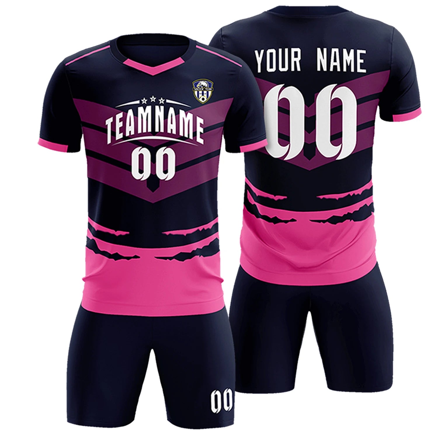 Custom Navy Pink Men Uniform Soccer Sets Jersey