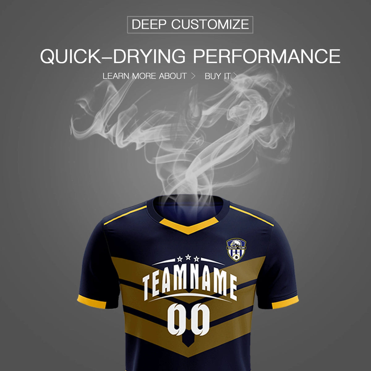 Custom Navy Gold01 Men Uniform Soccer Sets Jersey