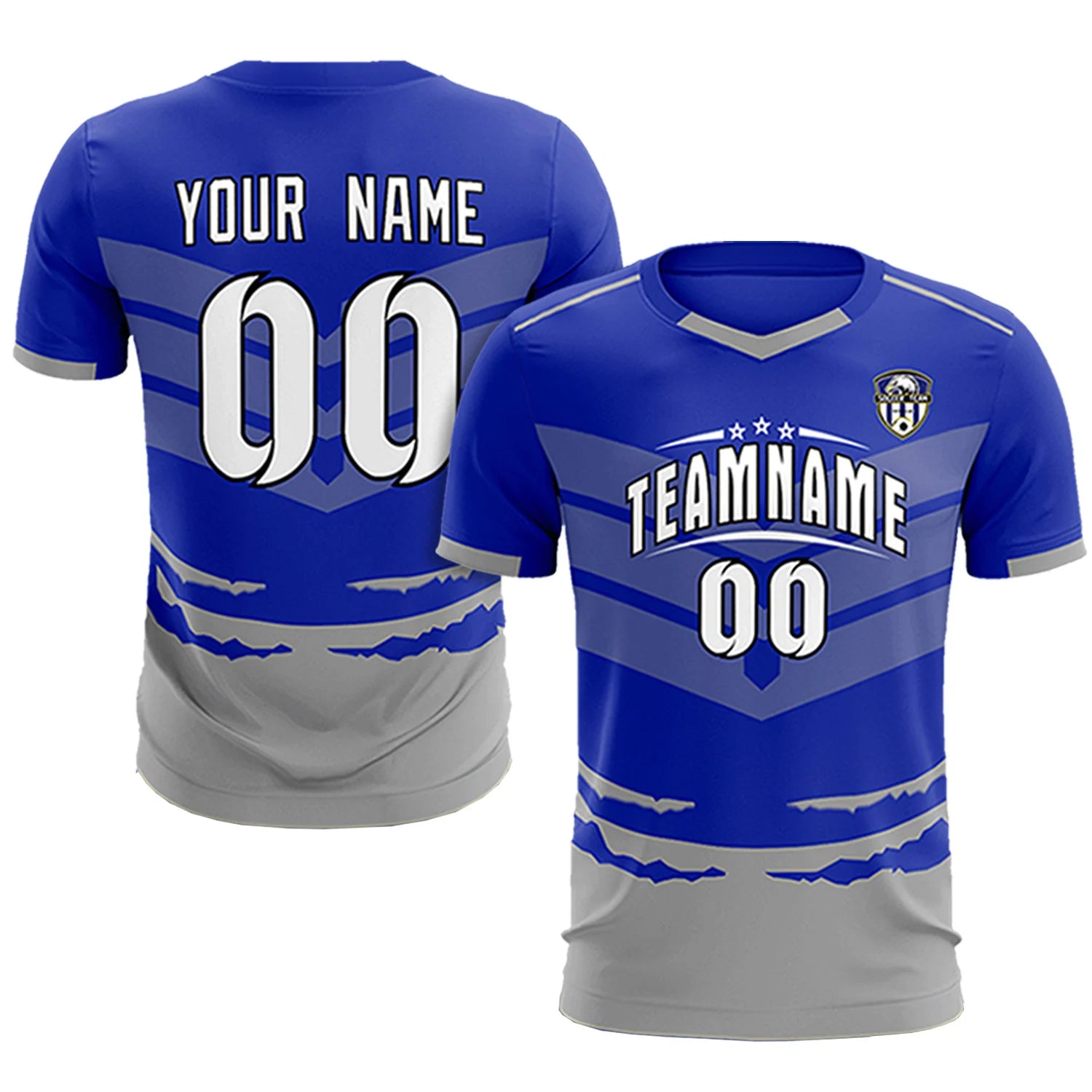 Custom Royal Blue Gray Men Uniform Soccer Sets Jersey