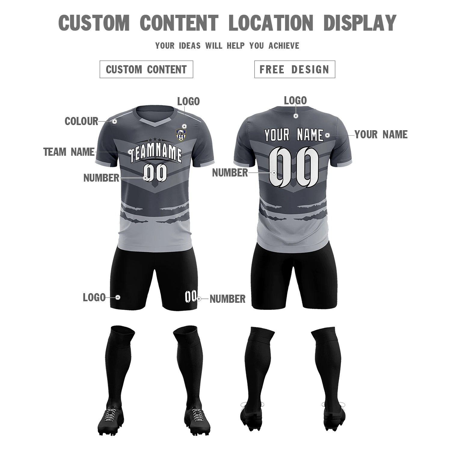 Custom Dark Gray Gray Men Uniform Soccer Sets Jersey