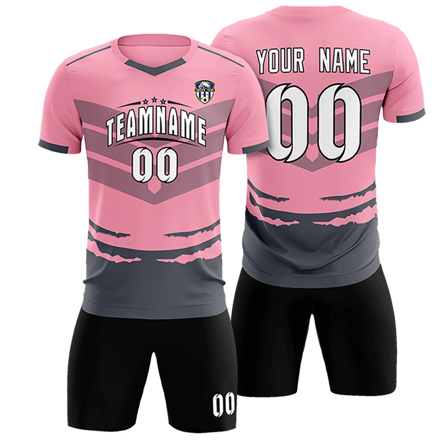 Custom Light Pink Gray Men Uniform Soccer Sets Jersey